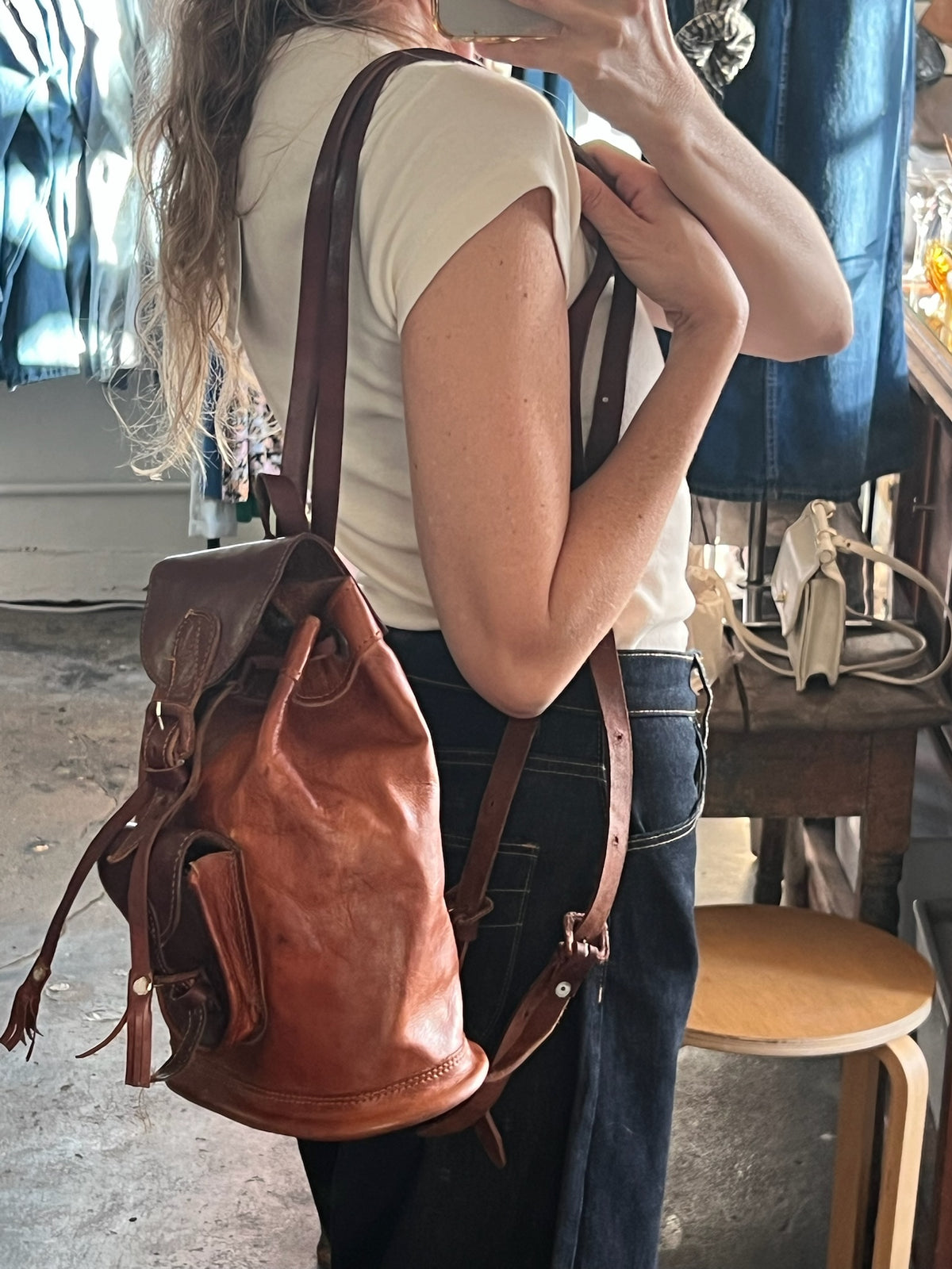 Vintage Two-Tone Brown Leather Backpack