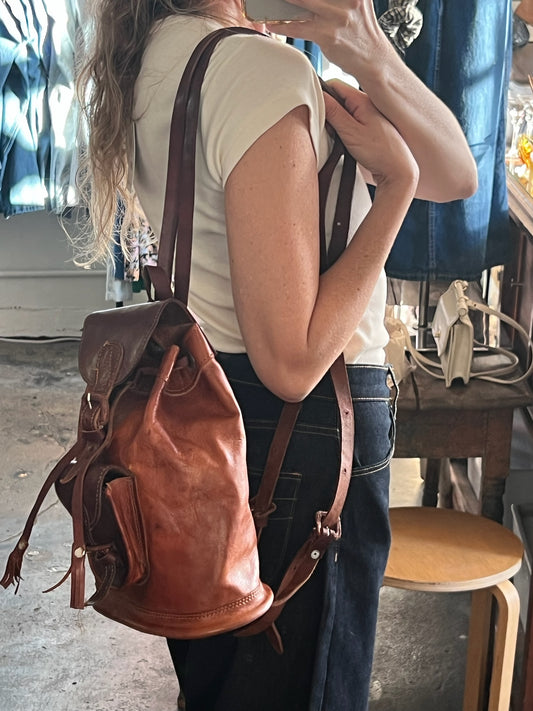 Vintage Two-Tone Brown Leather Backpack