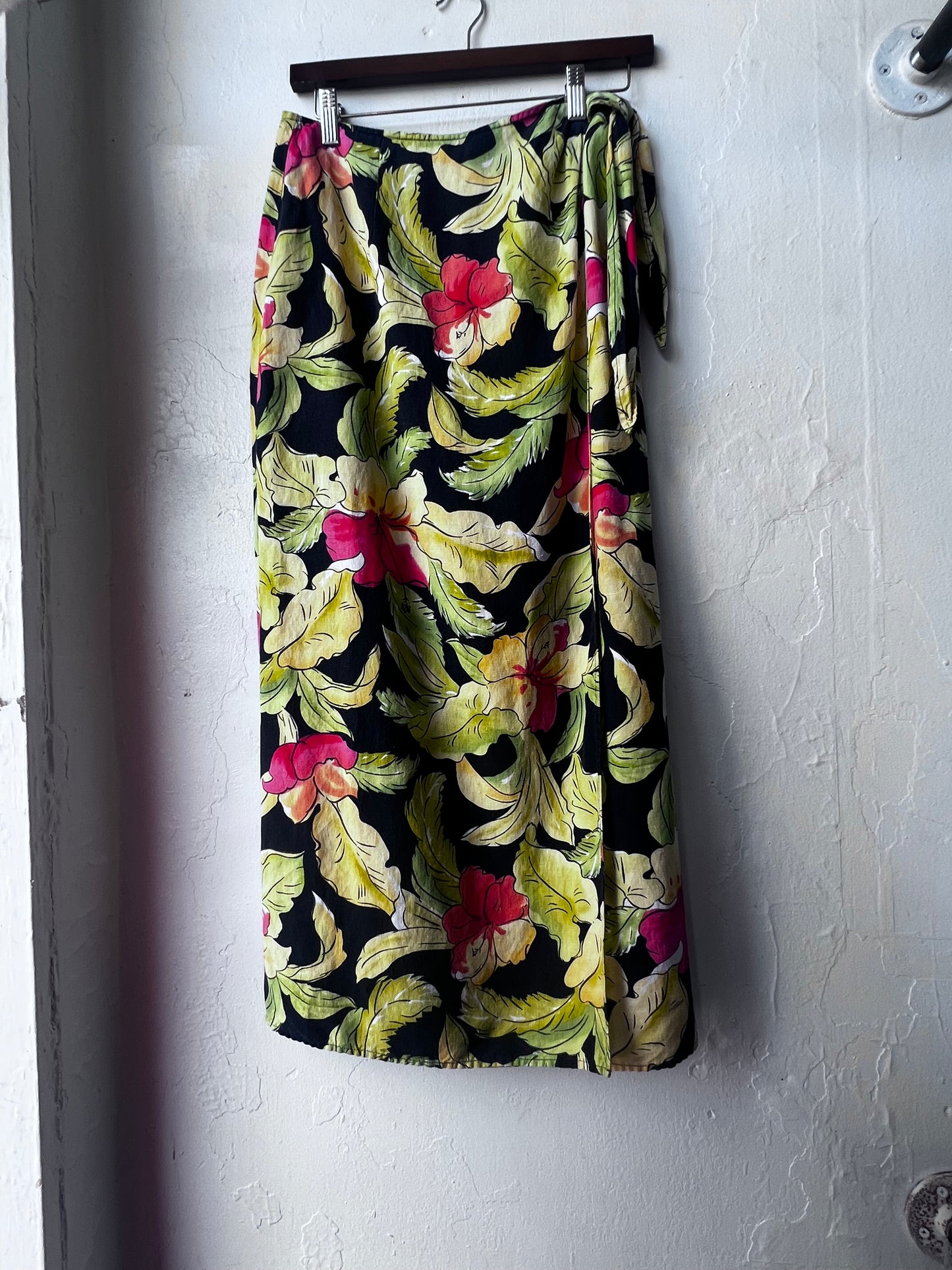 Vintage Tropical Linen Wrap Skirt
