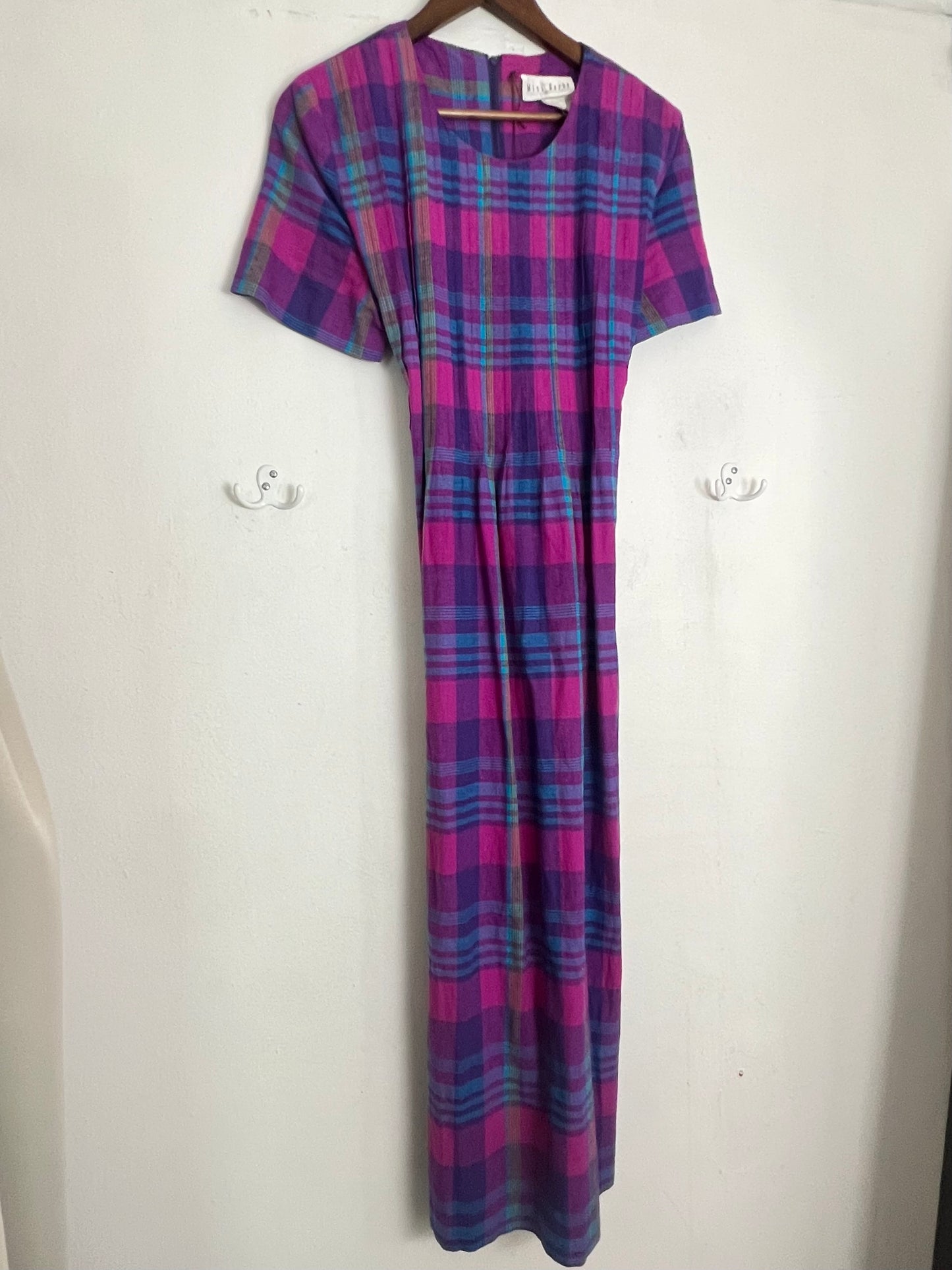 Vintage Plaid & Pleated Maxi Dress