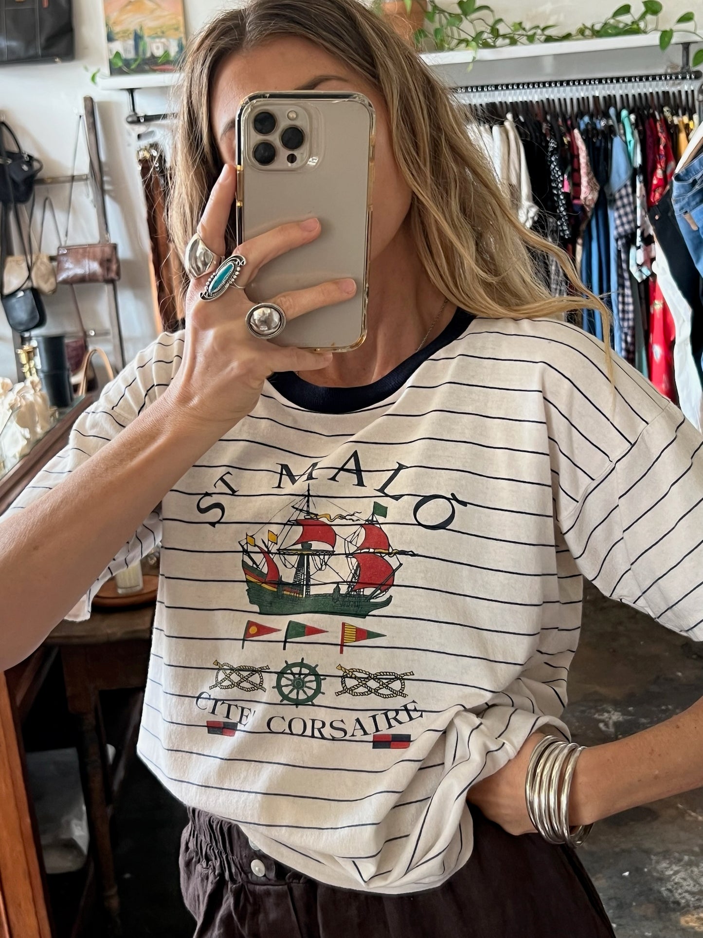 Vintage St Malo Striped Graphic Tee