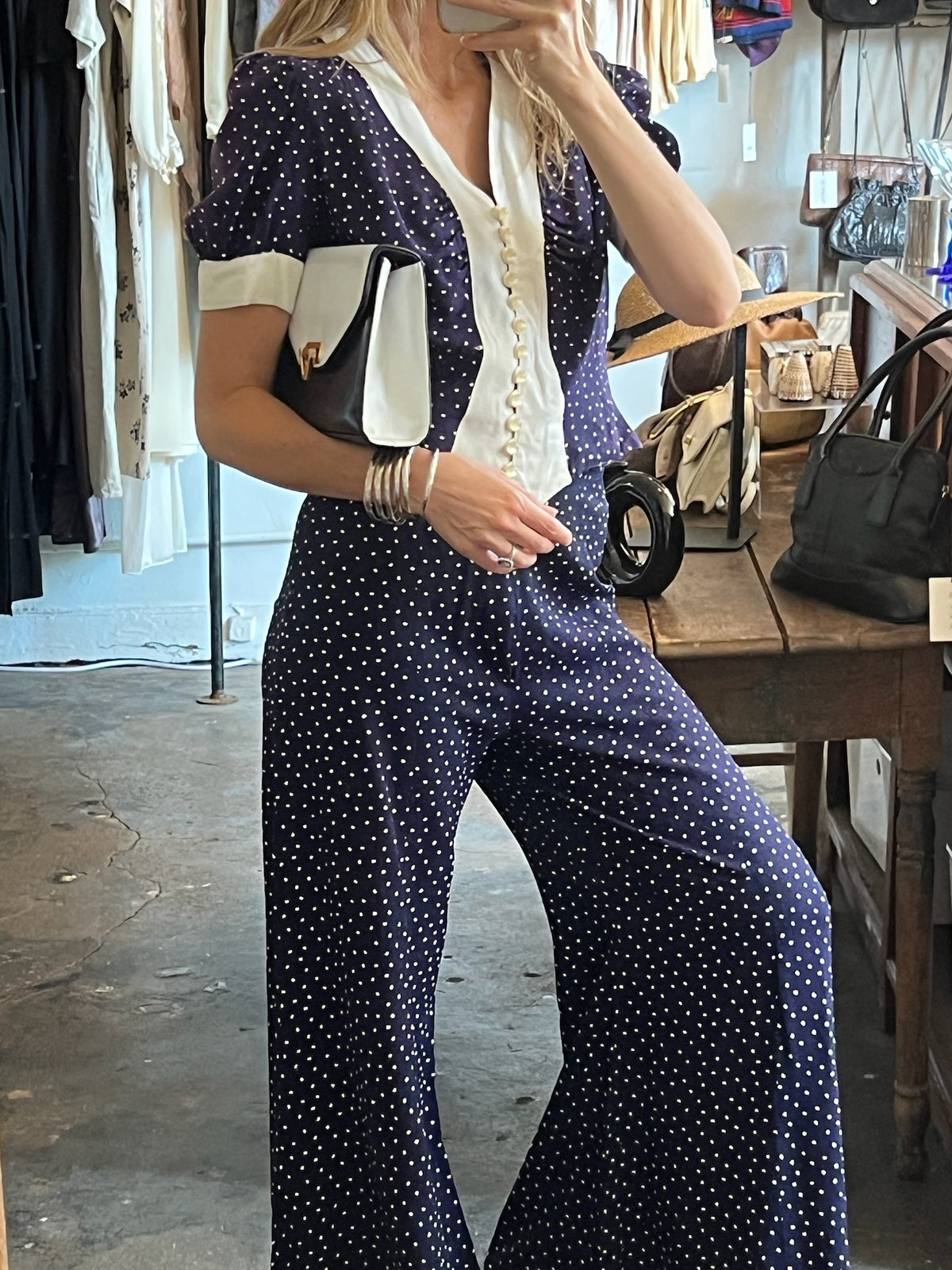 Vintage Navy Abstract Dot Matching Set