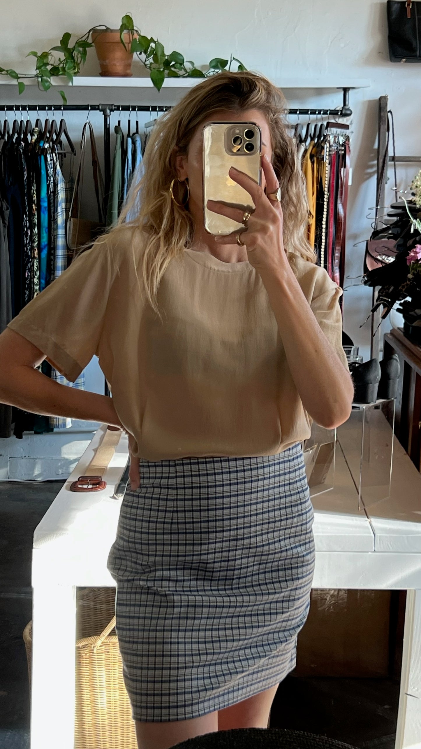Vintage Navy & Slate Plaid Skirt