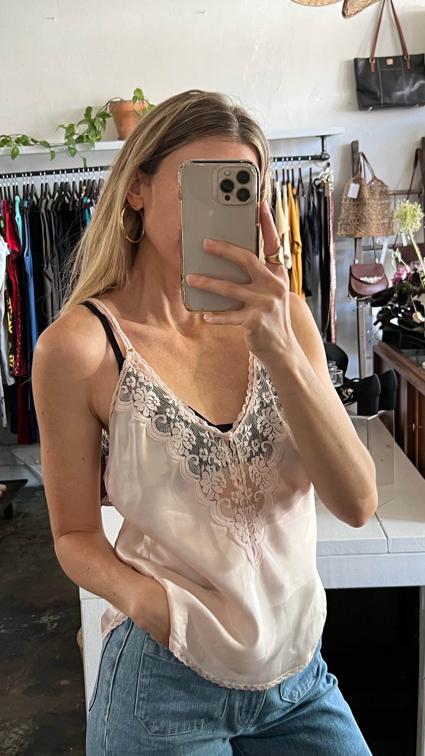 Vintage Blush & Lace Silk Camisole