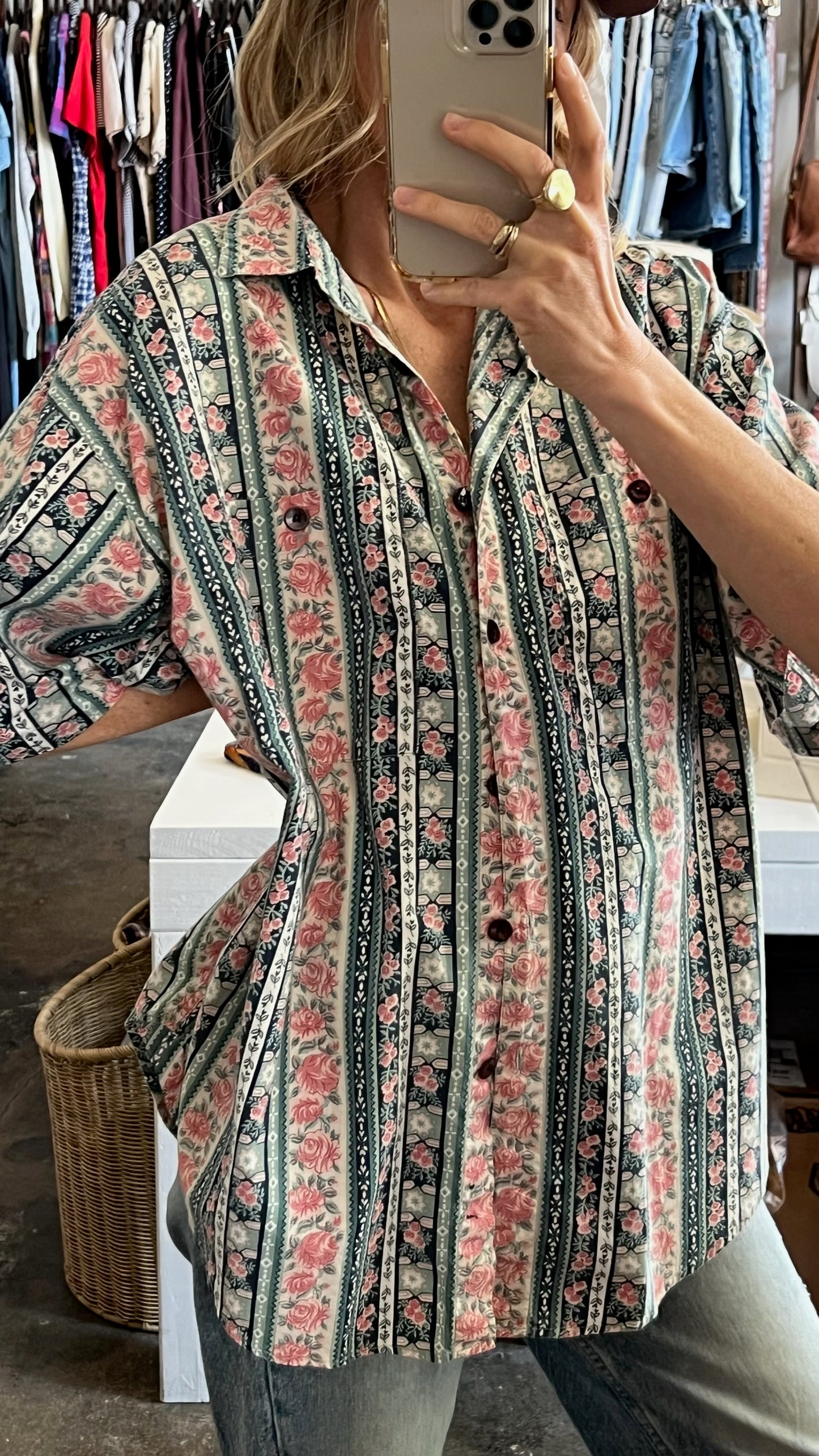 Vintage Collared Rose Button Up