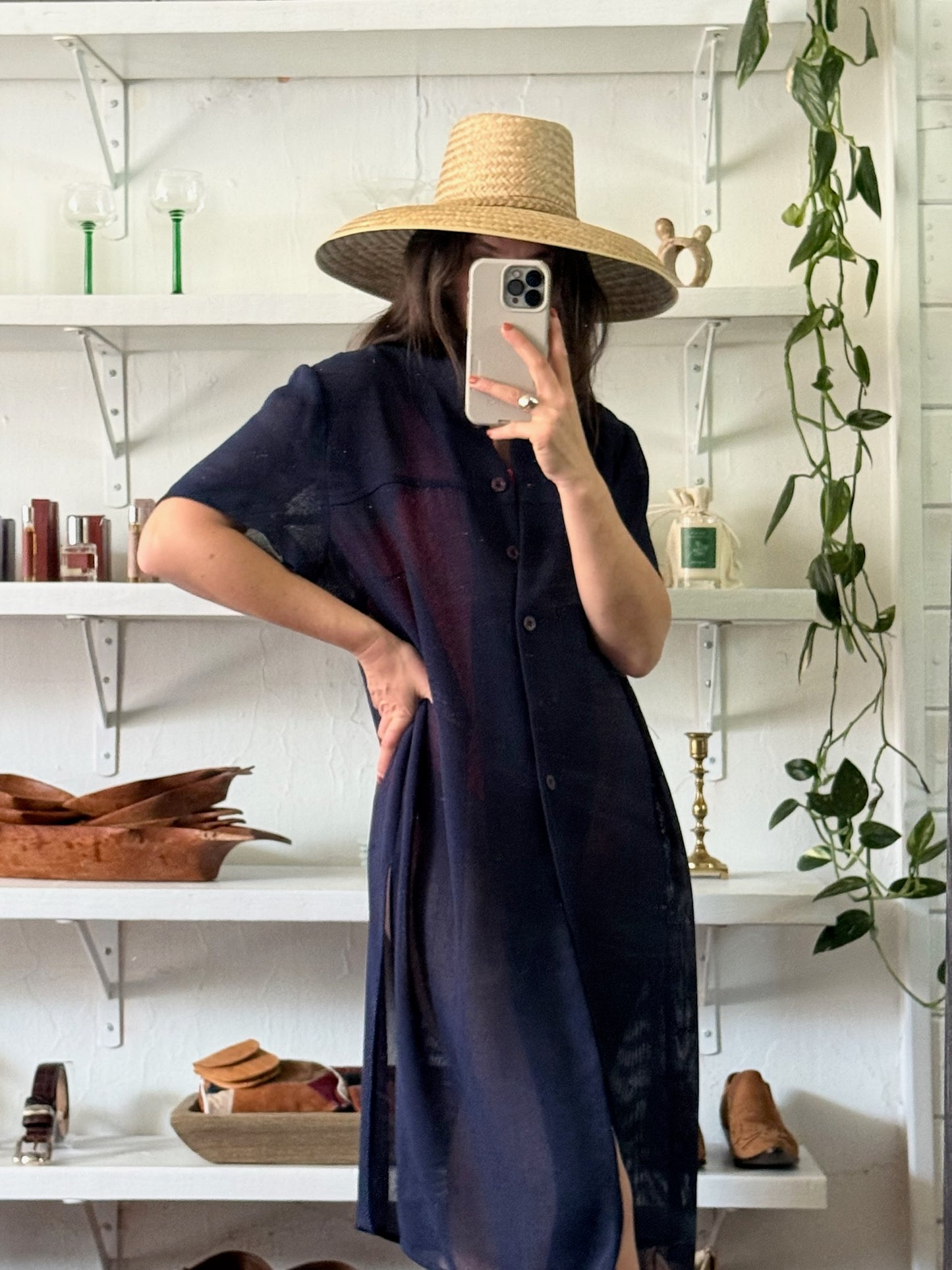 Vintage Navy Mesh Overlay Dress