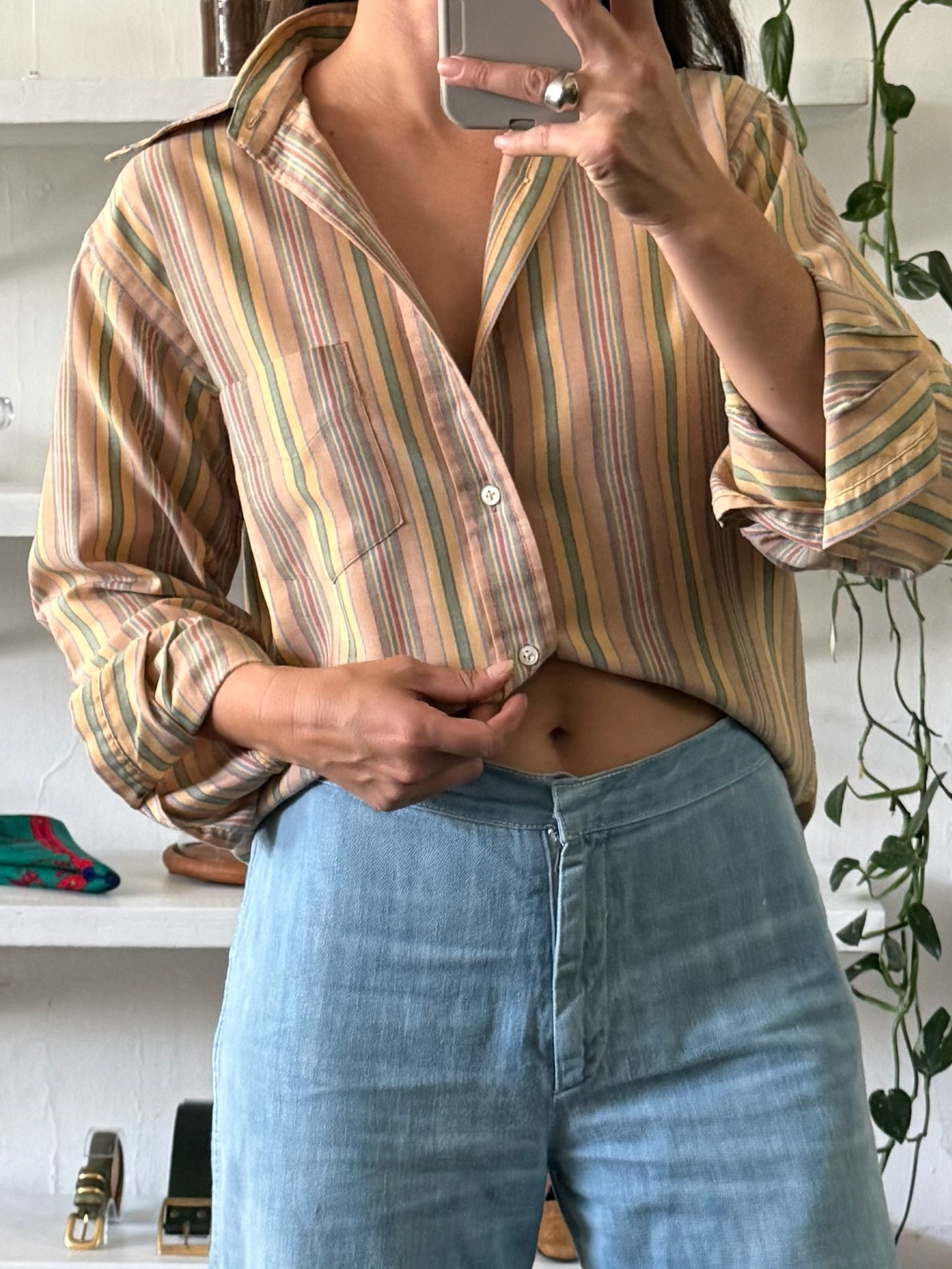 Vintage Sandstone Striped Cotton Shirt