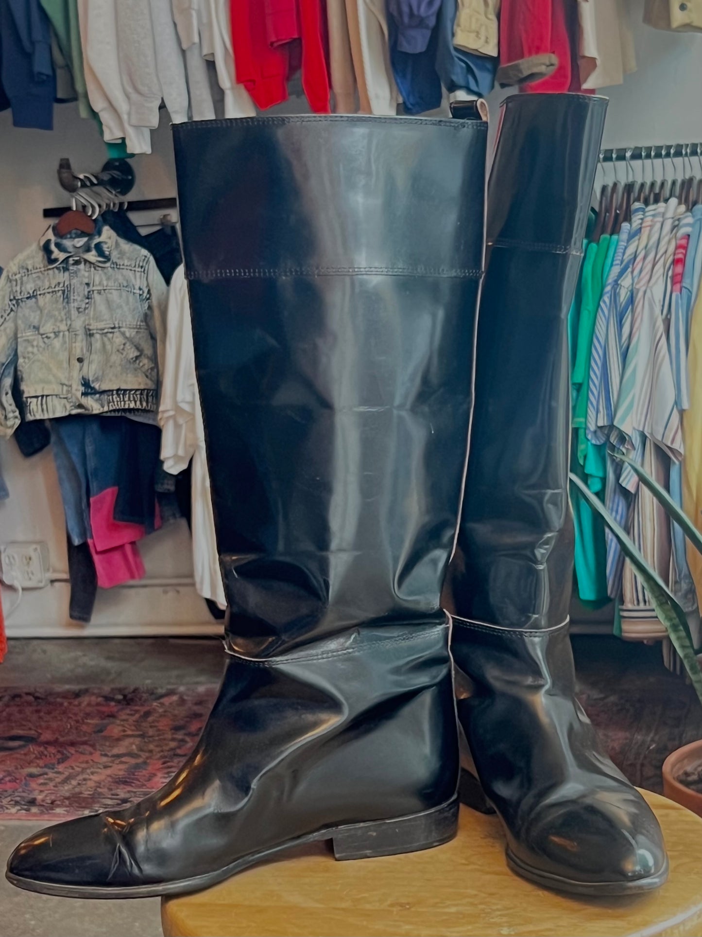 Vintage Jet Black Leather Riding Boot