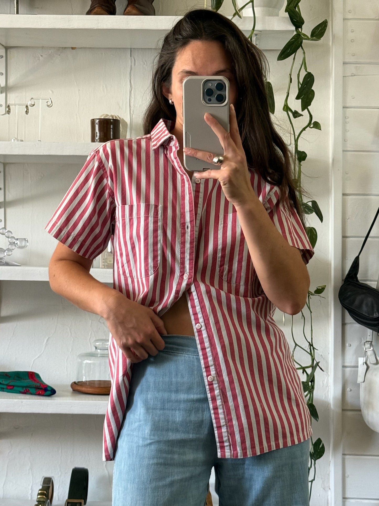 Vintage Watermelon Striped Button Down
