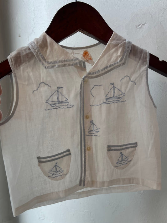 Vintage Delicate Embroidered Sailboat Infant top