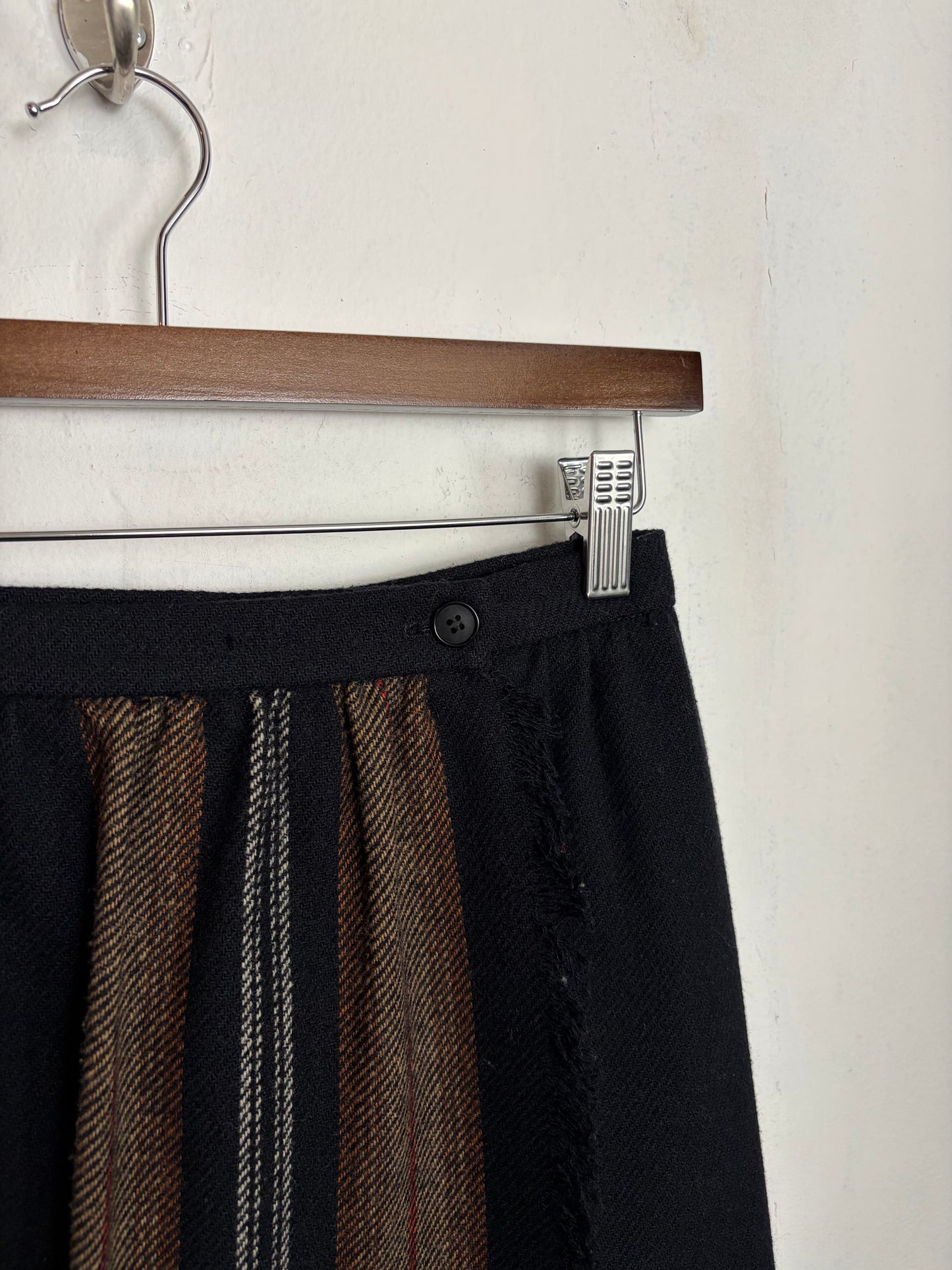 Vintage Plaid Wool Fringe-Hem Skirt