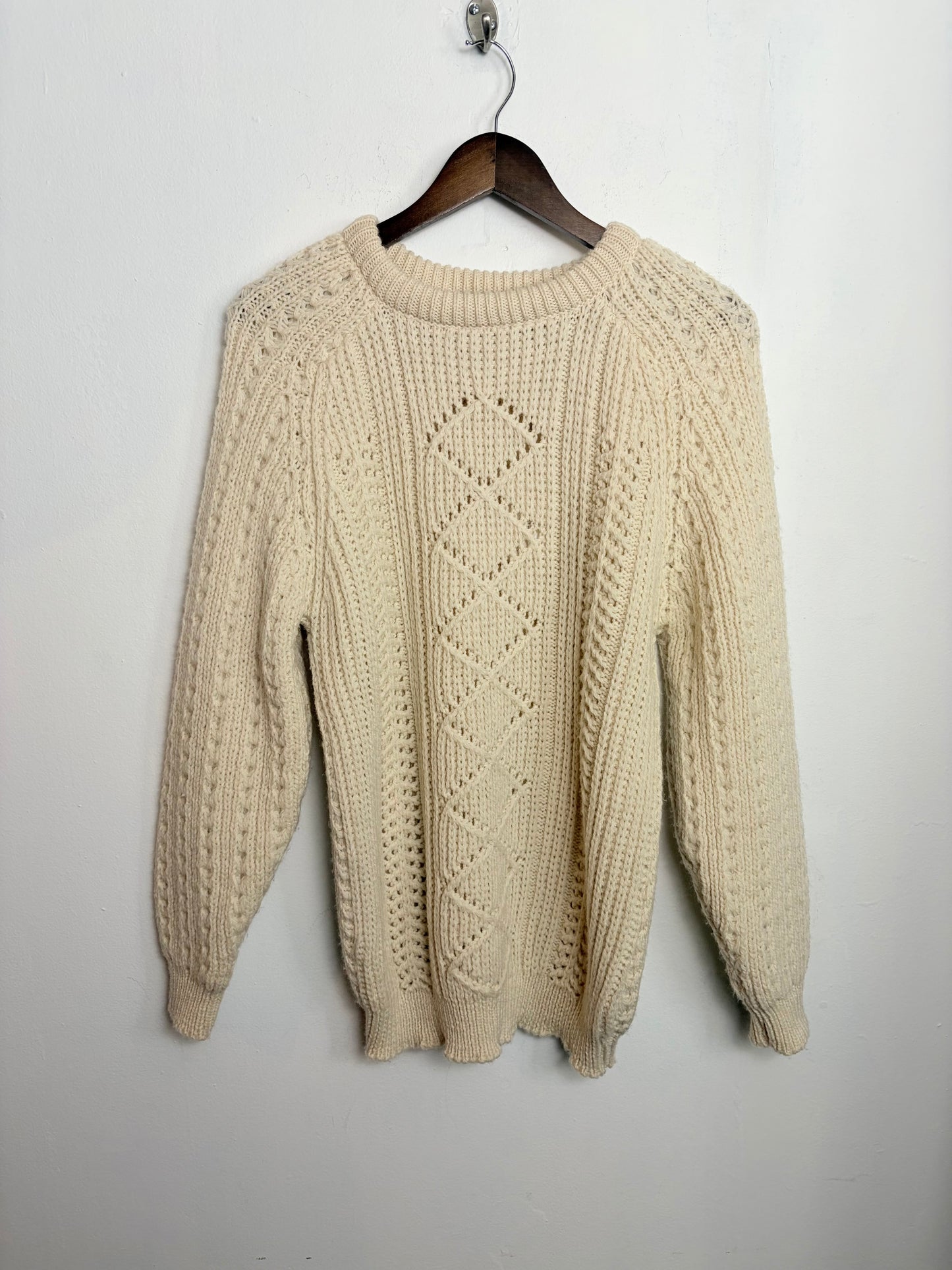 Vintage Ivory Pure Wool Cable-Knit Sweater
