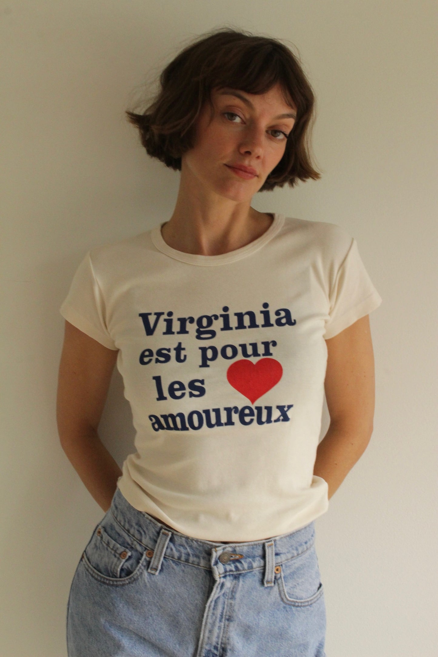 "Virginia Est Pour Les Armoureux" Cap Sleeve Baby Rib T-Shirt