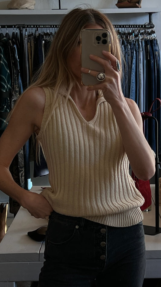 Vintage Ivory Ribbed-Knit Vest