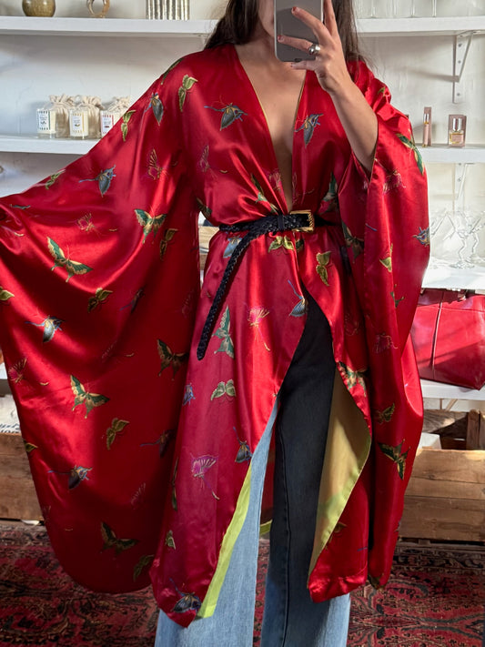 Incredible Vintage Butterfly Satin Kimono