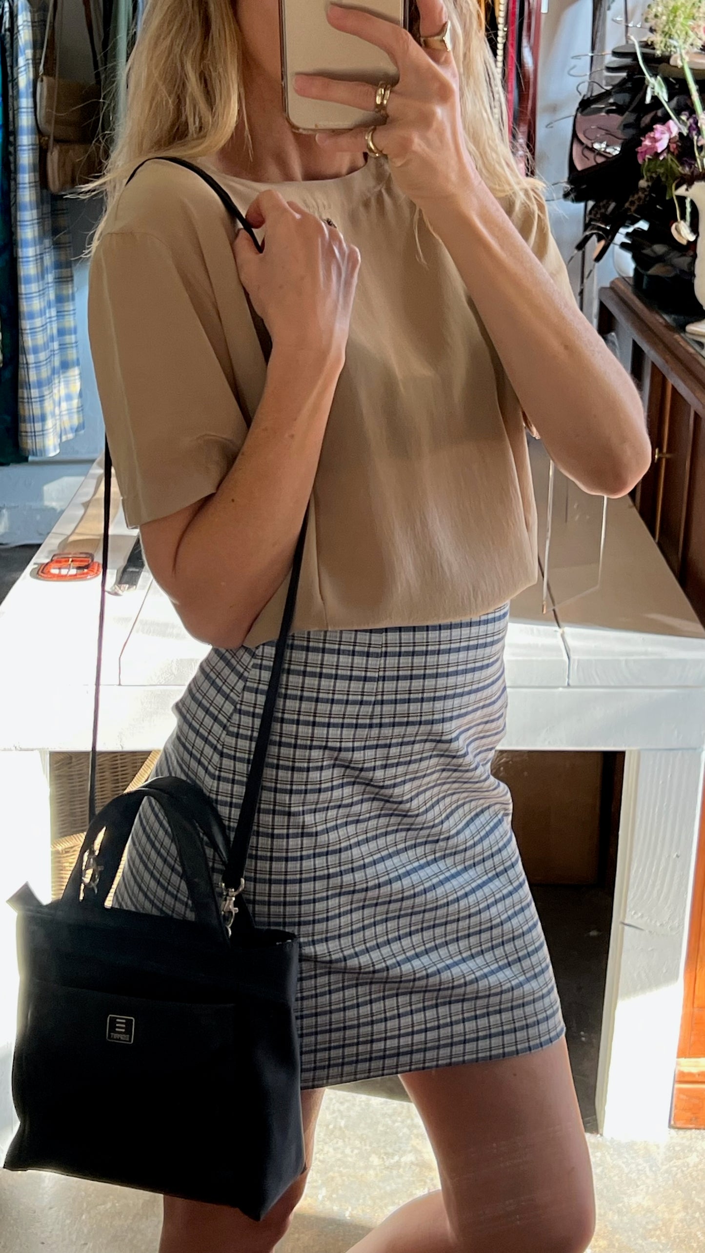 Vintage Navy & Slate Plaid Skirt
