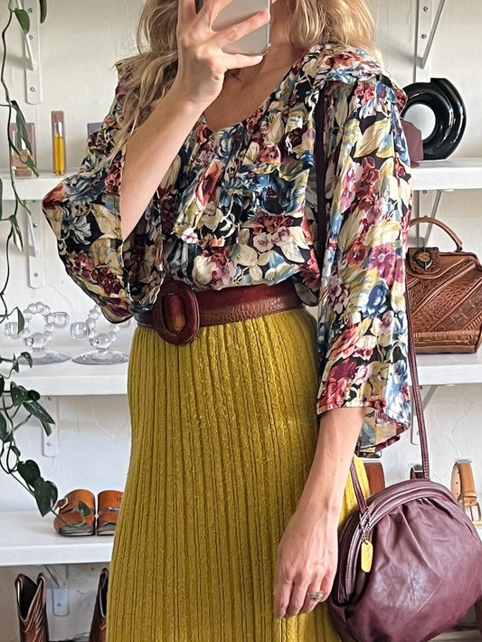 Vintage Floral Ruffle Collar Blouse