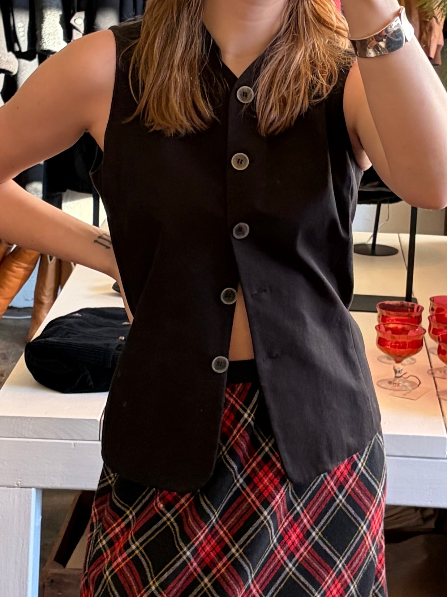 Vintage Black Button-Front Vest