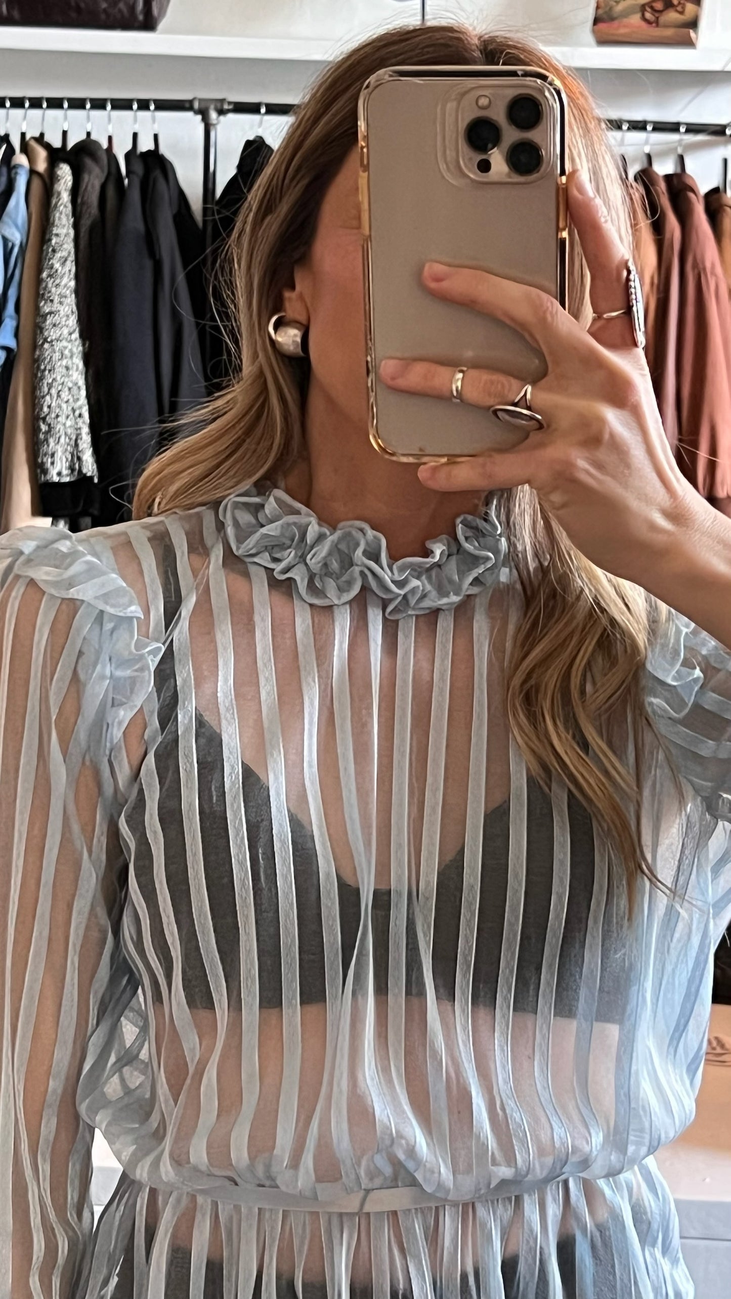 Vintage Sheer Powder Blue Ruffle Top