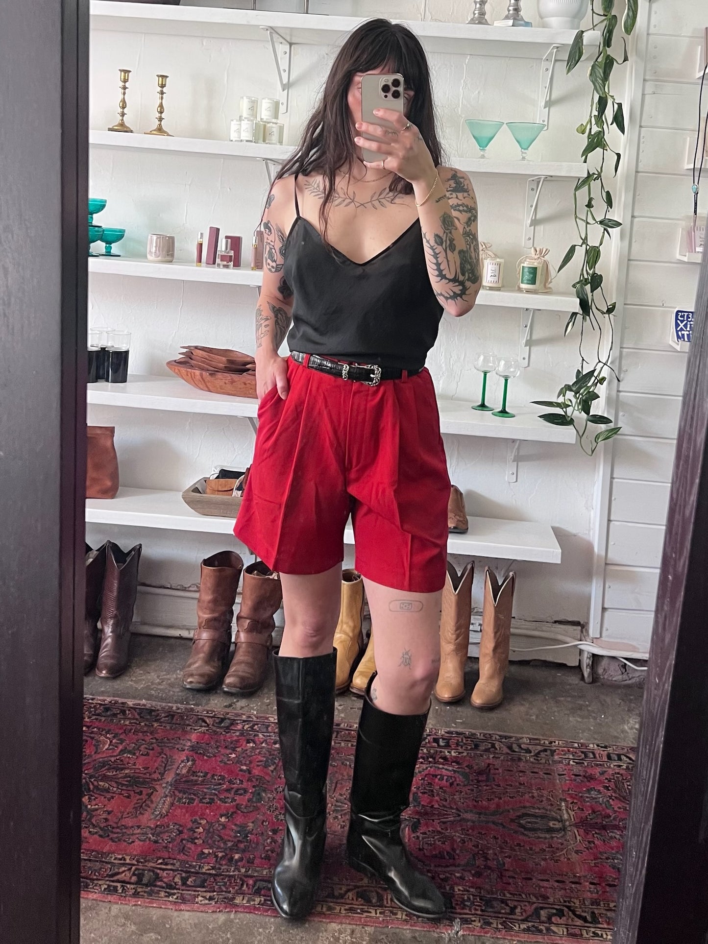 Vintage Ruby Red Pleated Short