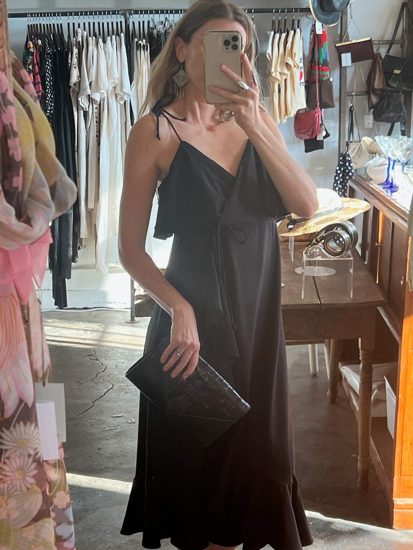 Beautiful Vintage Onyx Ruffled Wrap Dress