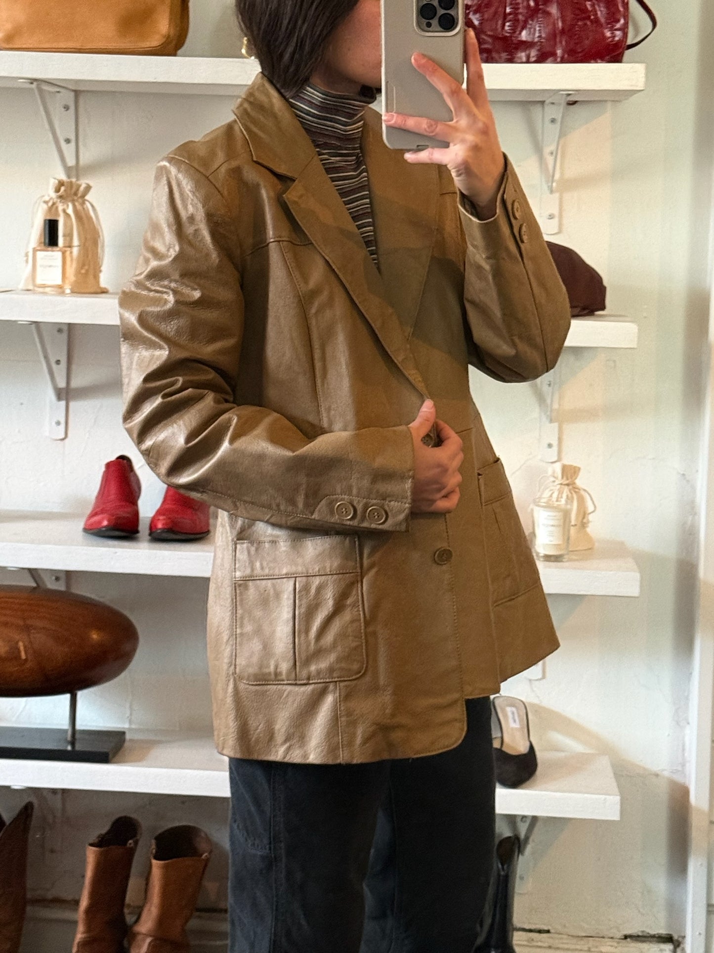 Vintage Taupe Leather Jacket