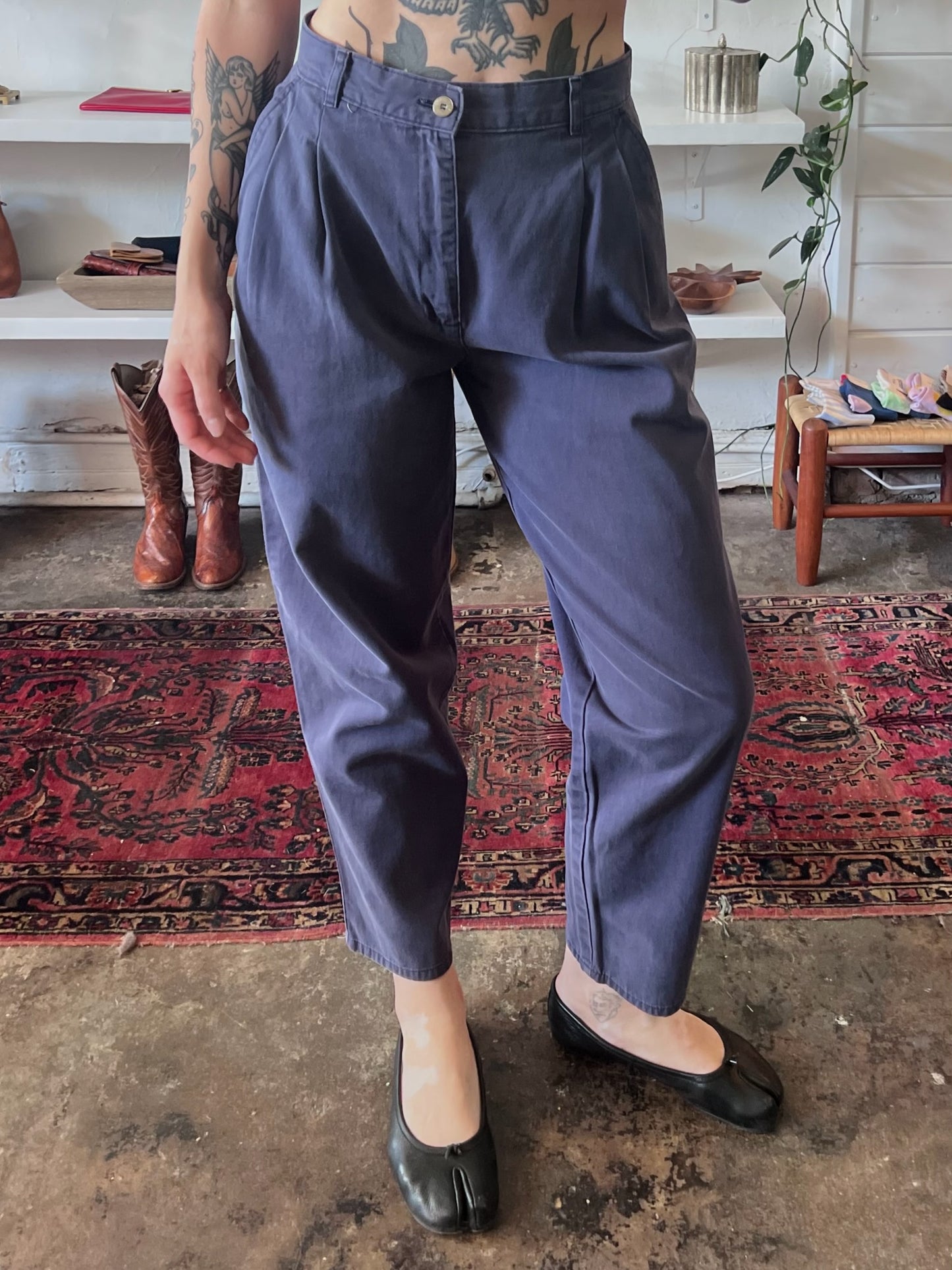 Vintage Navy Pleated Trousers
