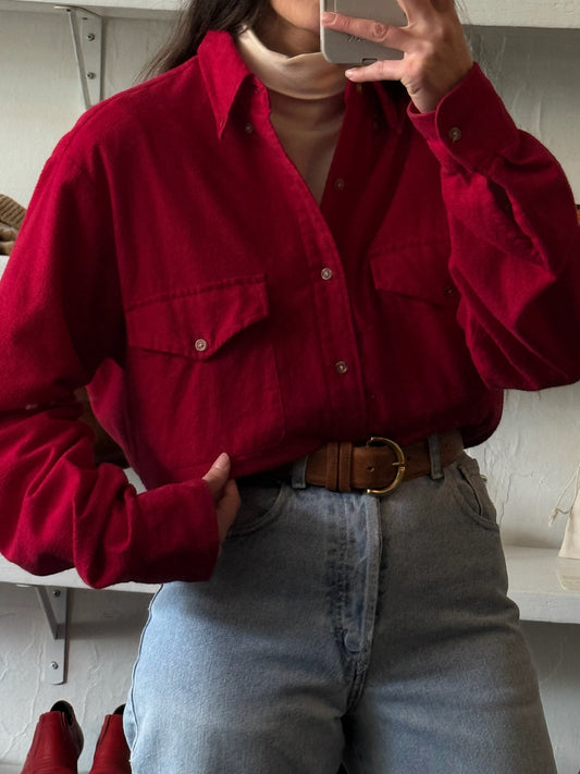 Vintage Crimson Long Sleeve Button Up
