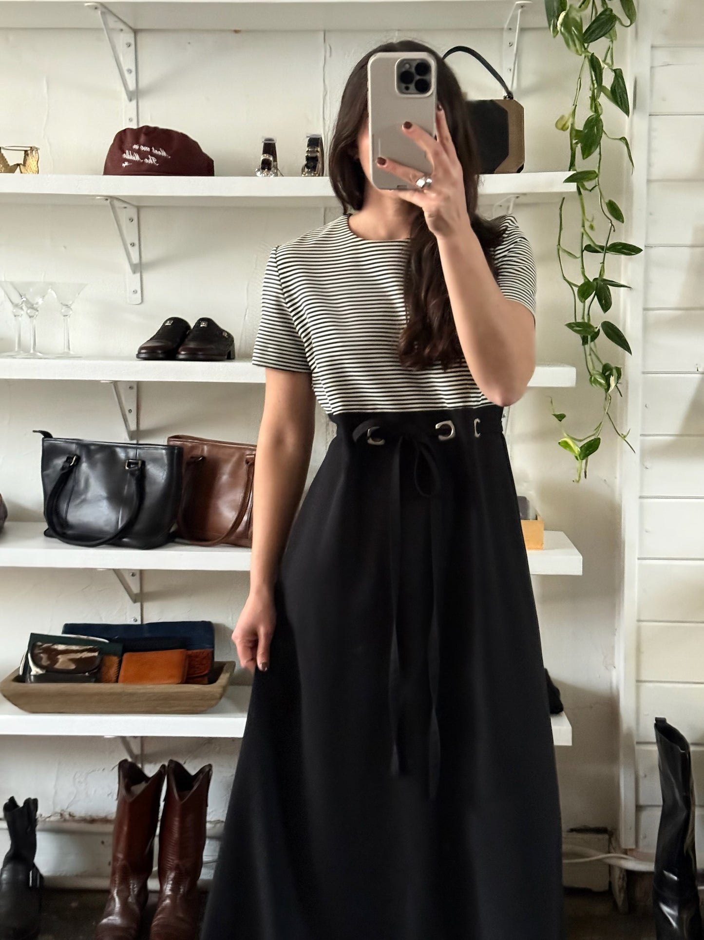 Vintage Striped Cinch Tie Empire Dress