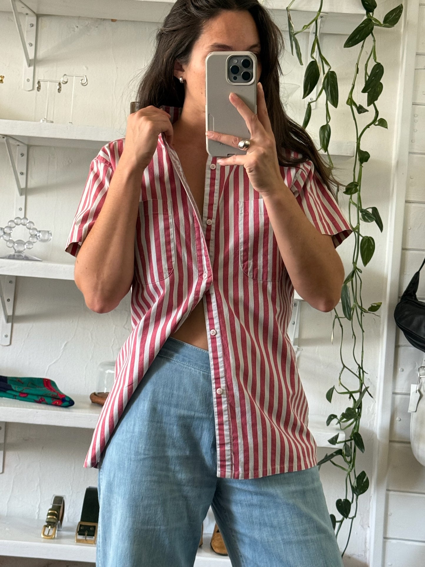 Vintage Watermelon Striped Button Down