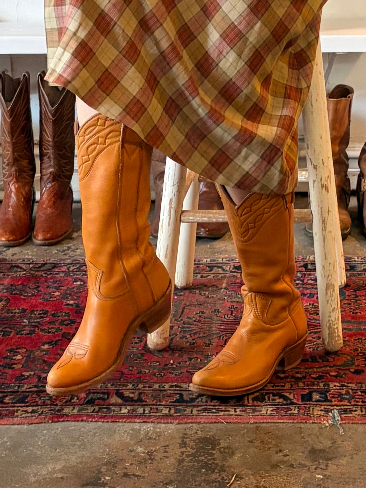 Vintage Clay Leather Cowboy Boots