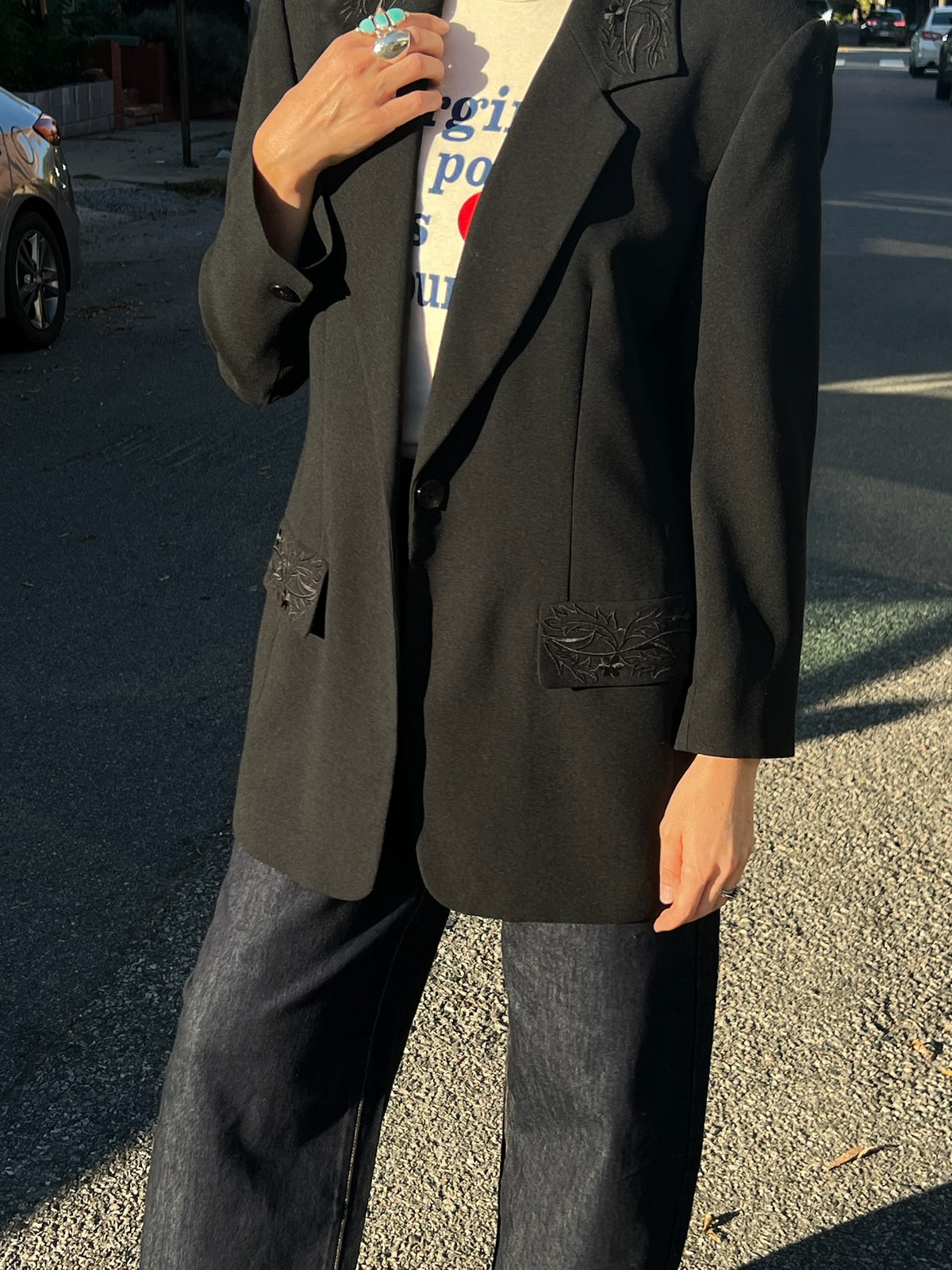 Vintage Ebony Embroidered Monochrome Blazer