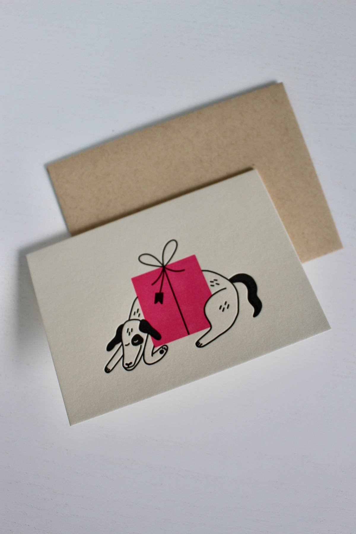 Dog With Present Greeting Card