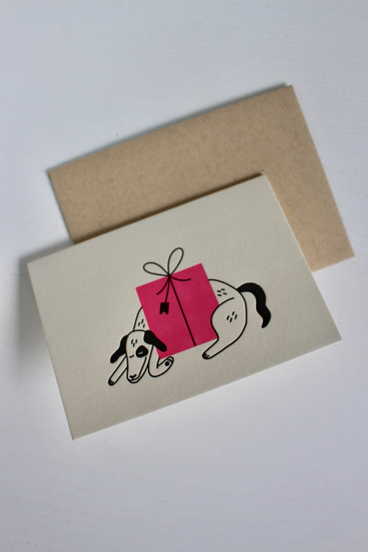 Dog With Present Greeting Card