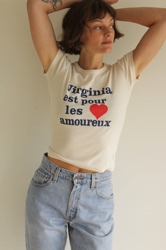 "Virginia Est Pour Les Amoureux" Cap Sleeve Baby Rib T-Shirt