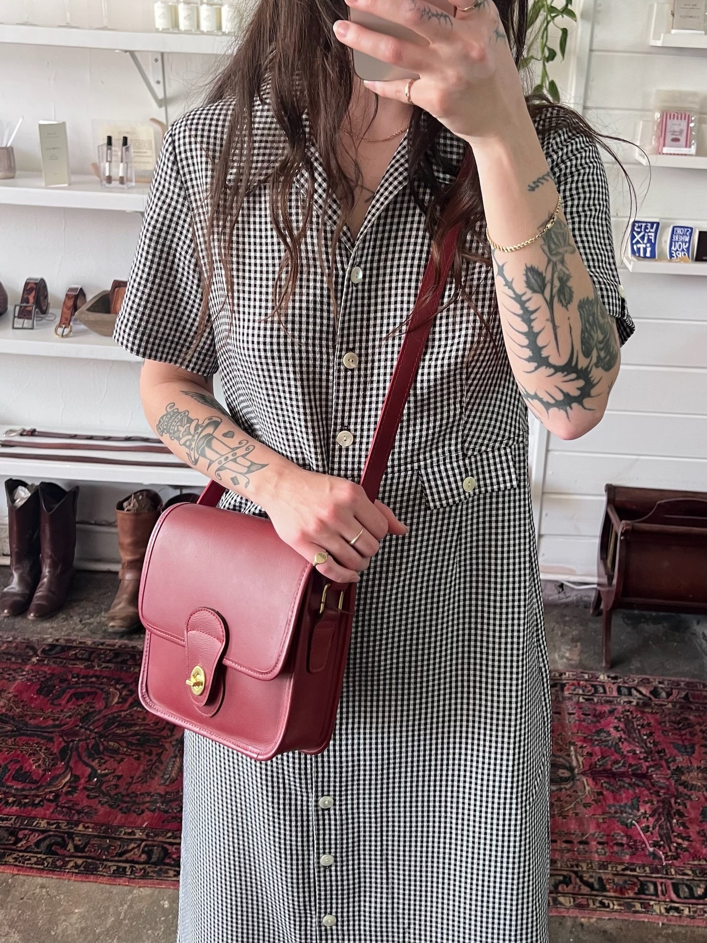 Vintage Crimson Leather Adjustable Shoulder Bag