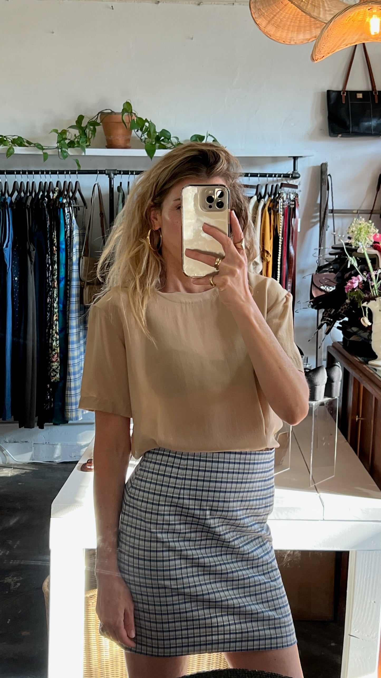 Vintage Navy & Slate Plaid Skirt
