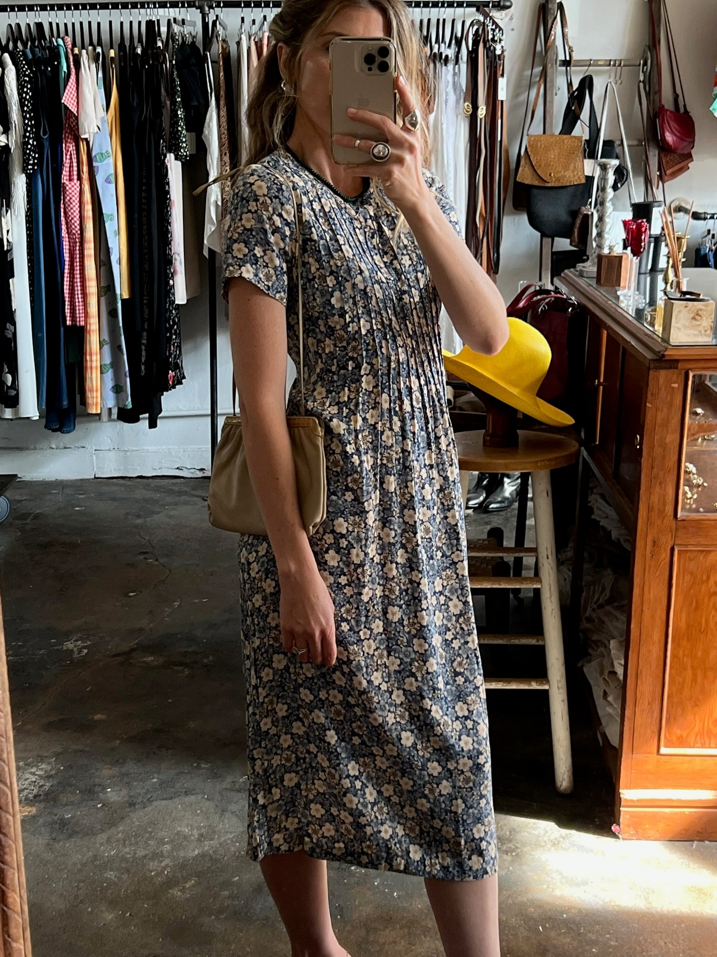 Vintage Floral Pleated Dress