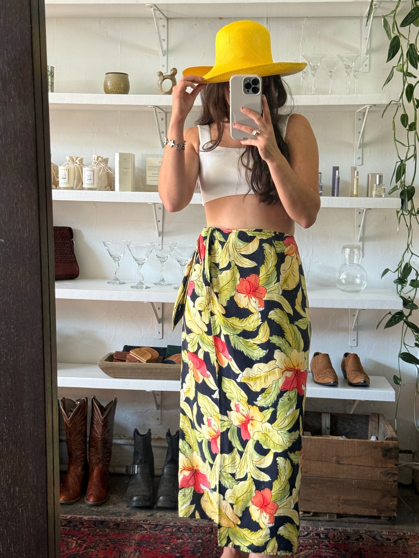 Vintage Tropical Linen Wrap Skirt