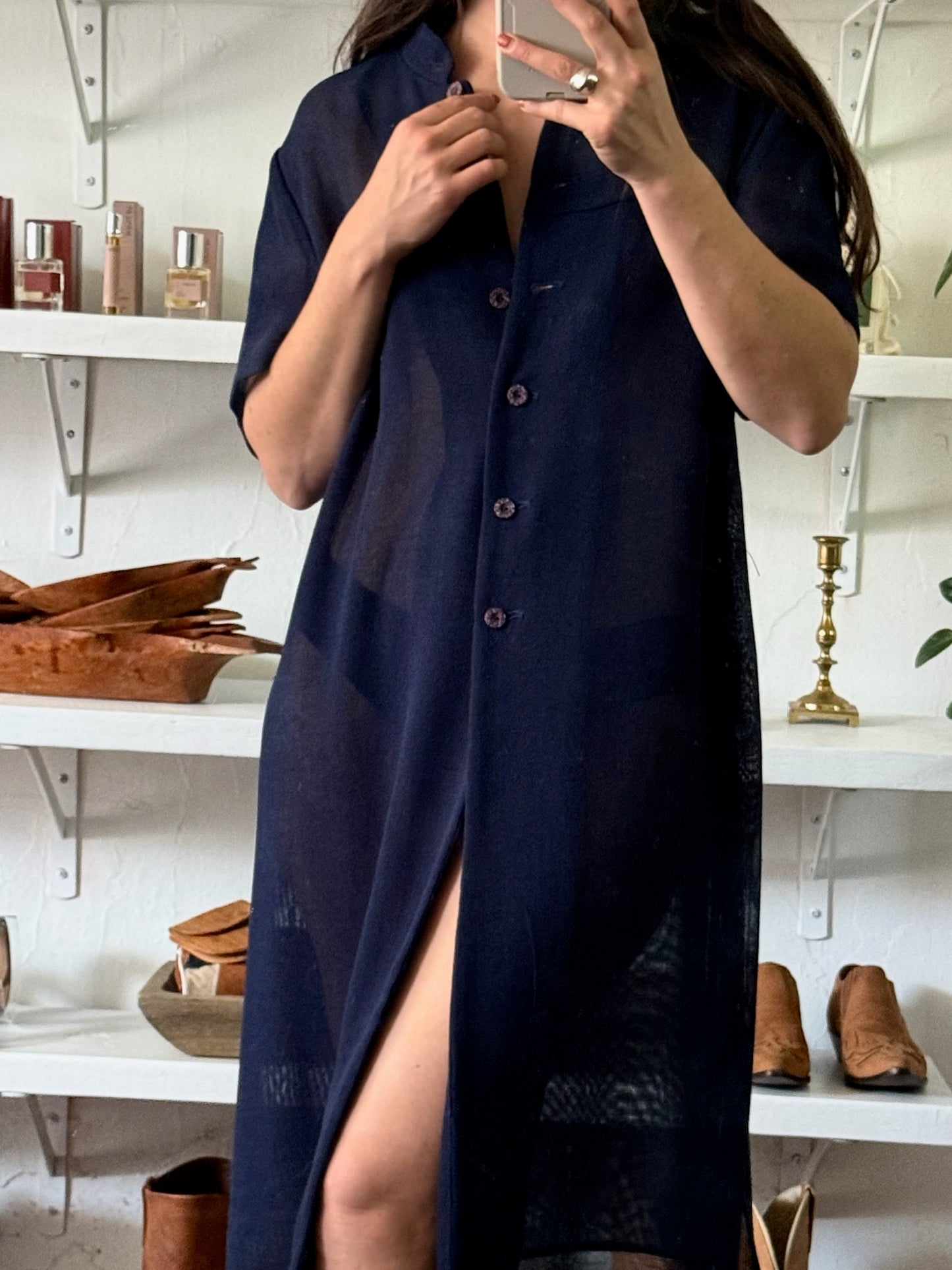 Vintage Navy Mesh Overlay Dress