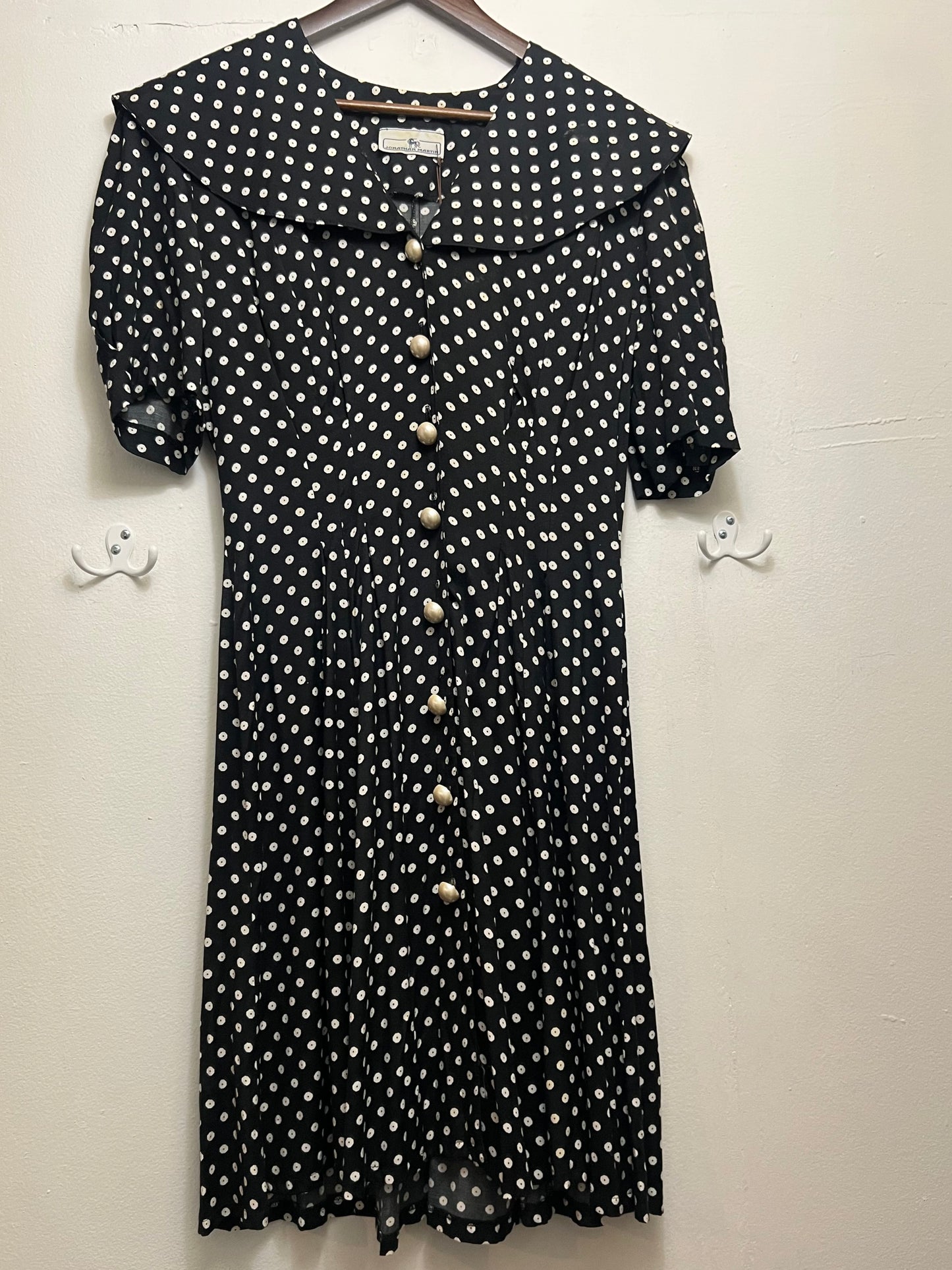 Vintage Ivory and Onyx Polka Dot Dress