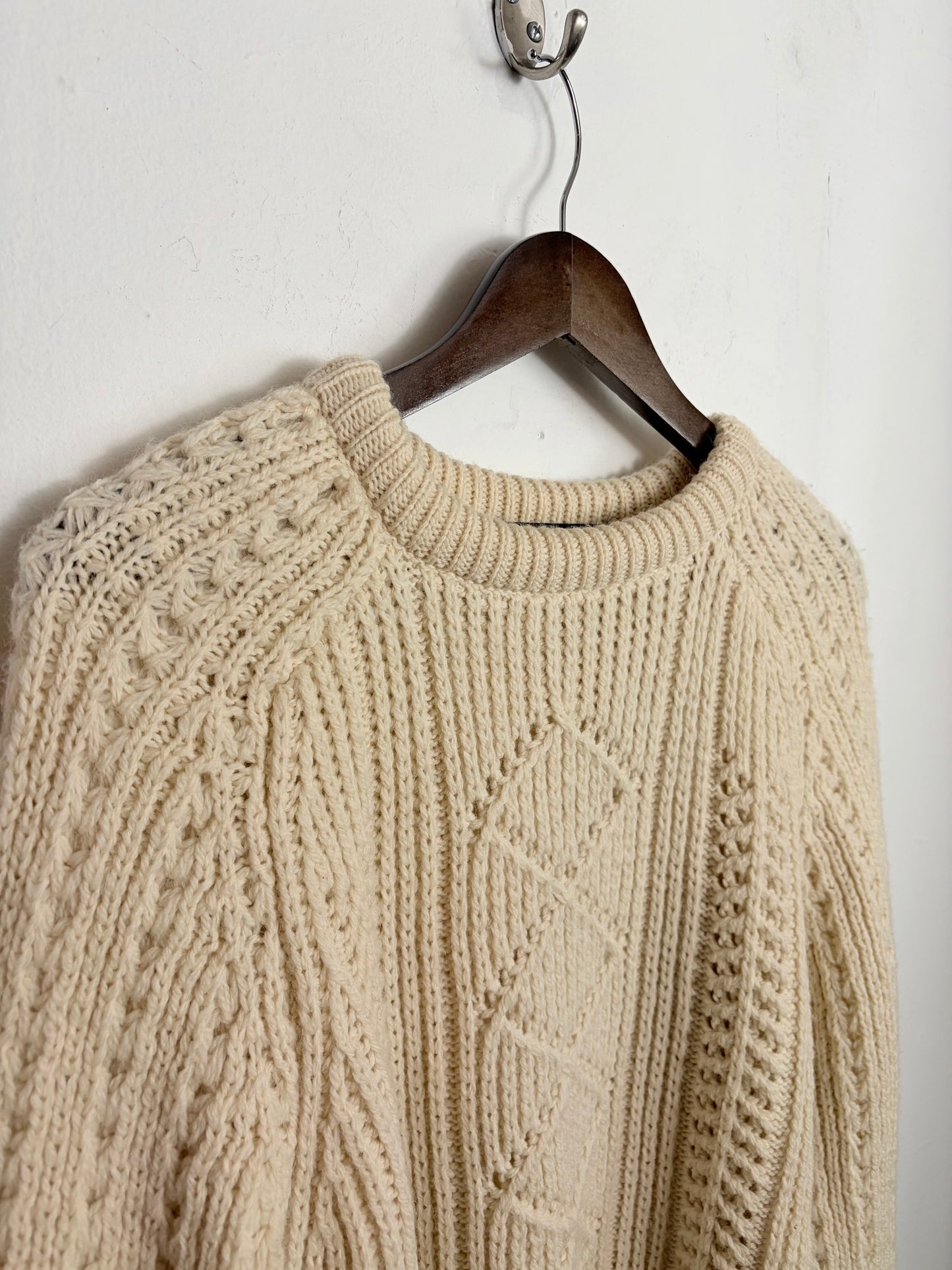 Vintage Ivory Pure Wool Cable-Knit Sweater