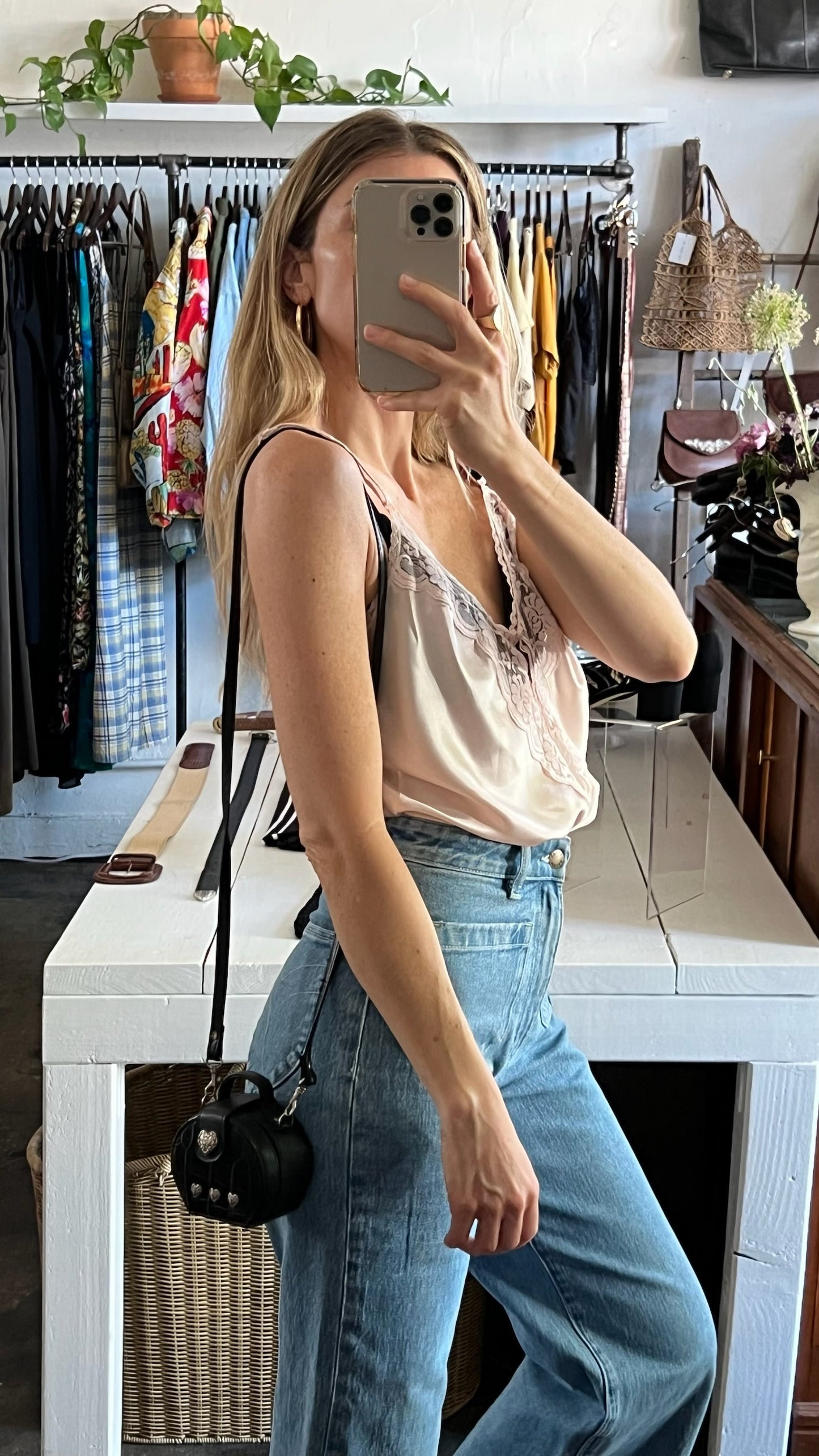 Vintage Blush & Lace Silk Camisole