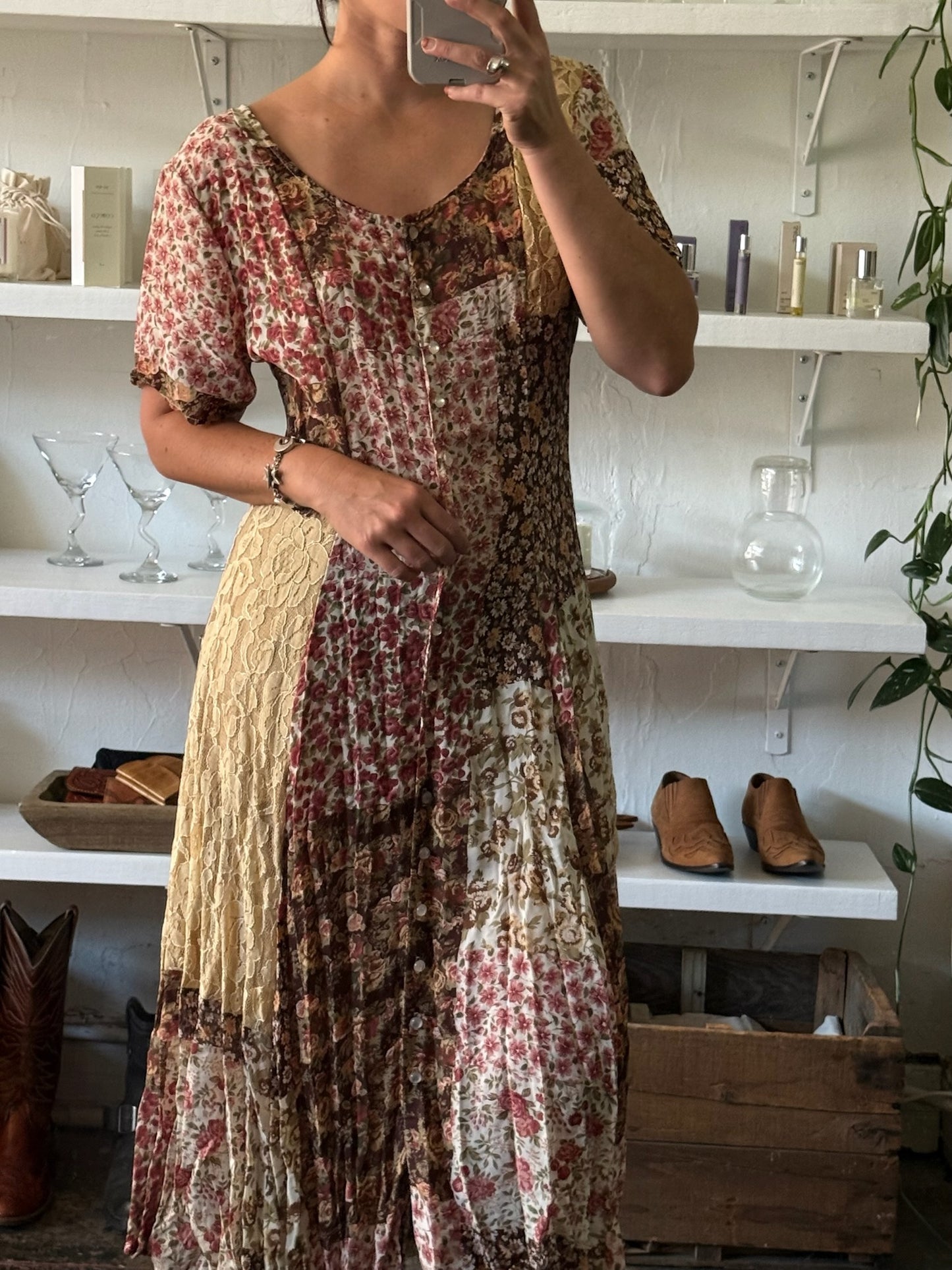 Vintage Floral & Lace Patchwork Dress