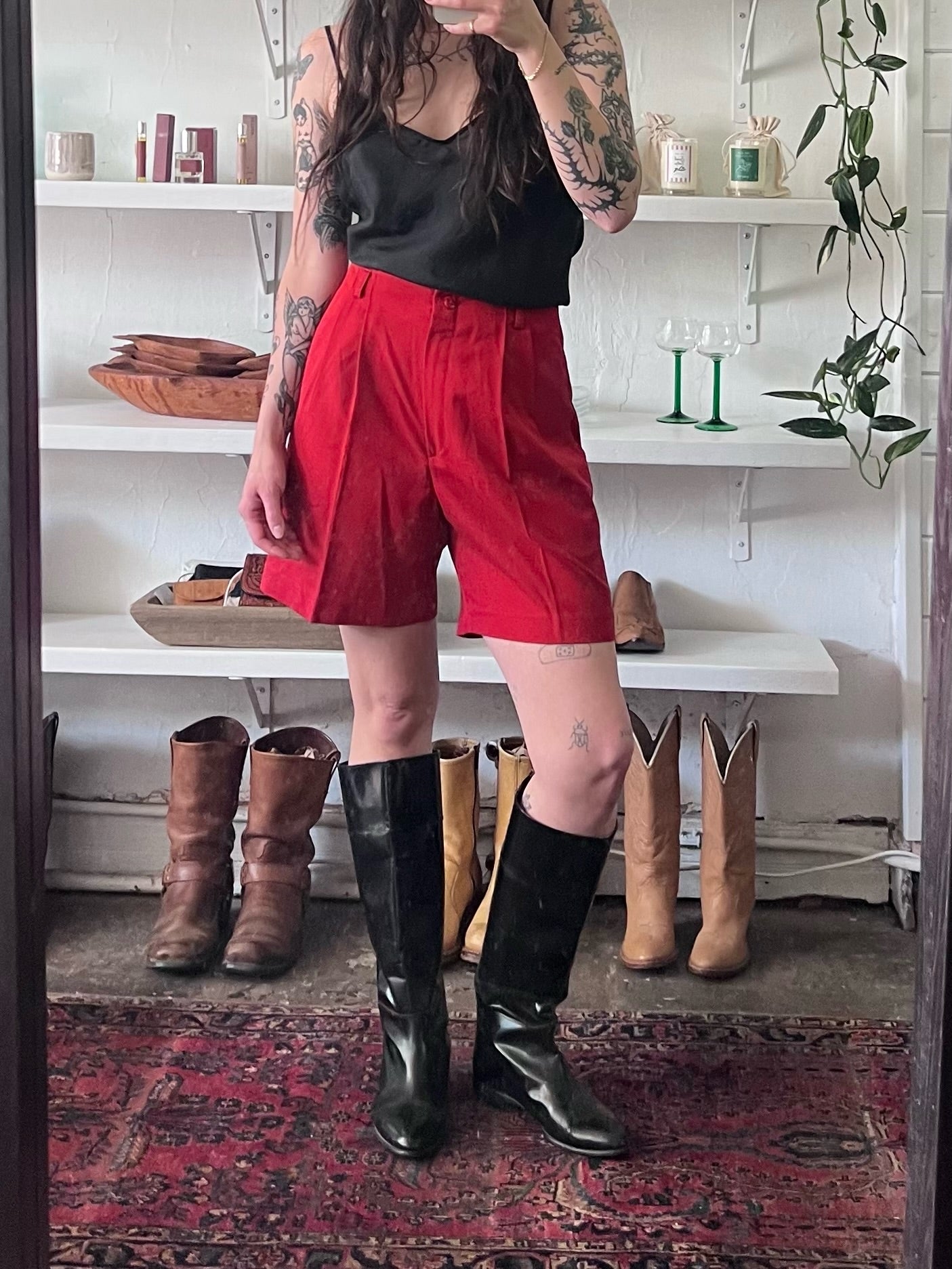 Vintage Ruby Red Pleated Short