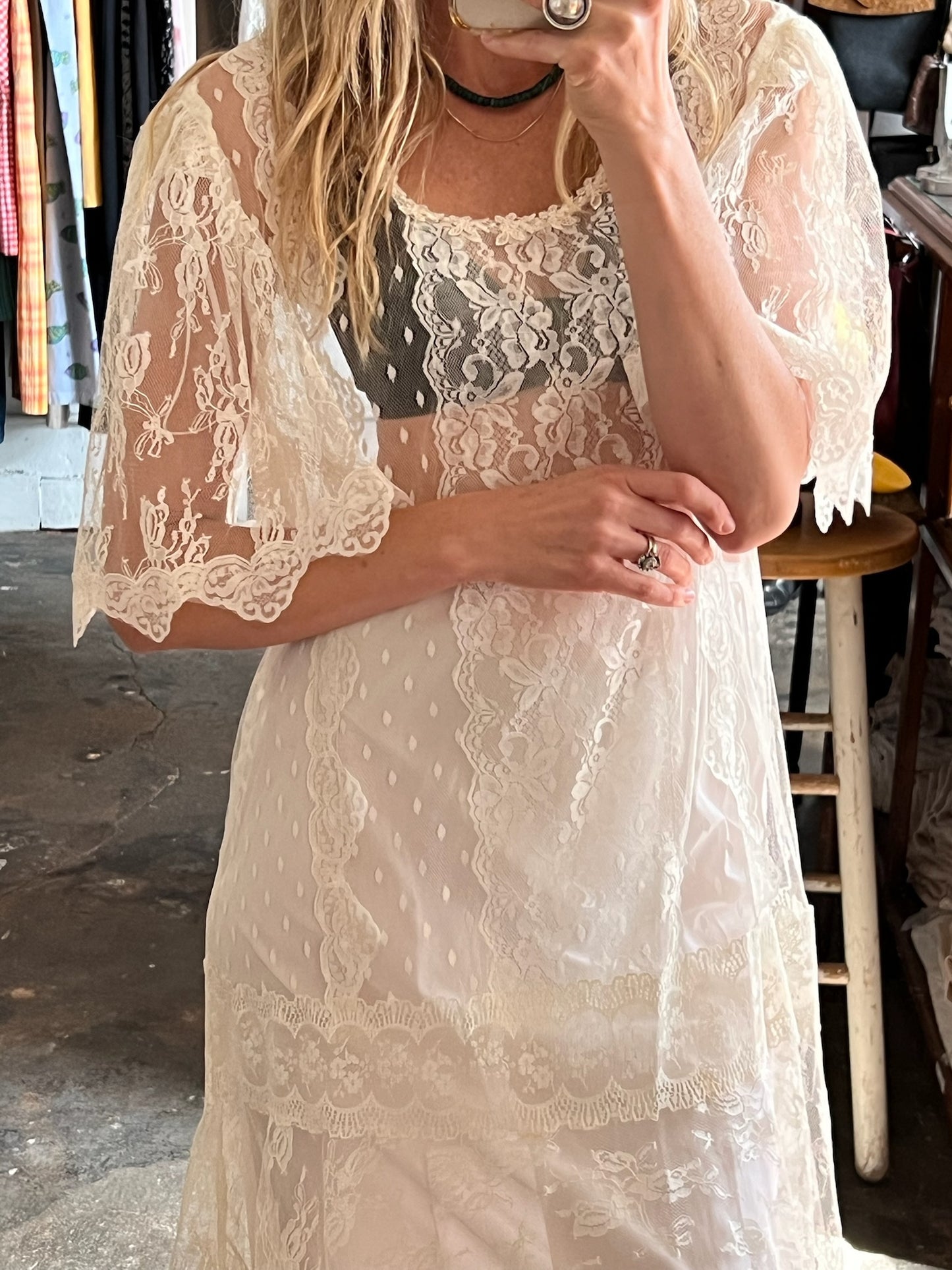 Vintage Butterfly Sleeve Lace Dress