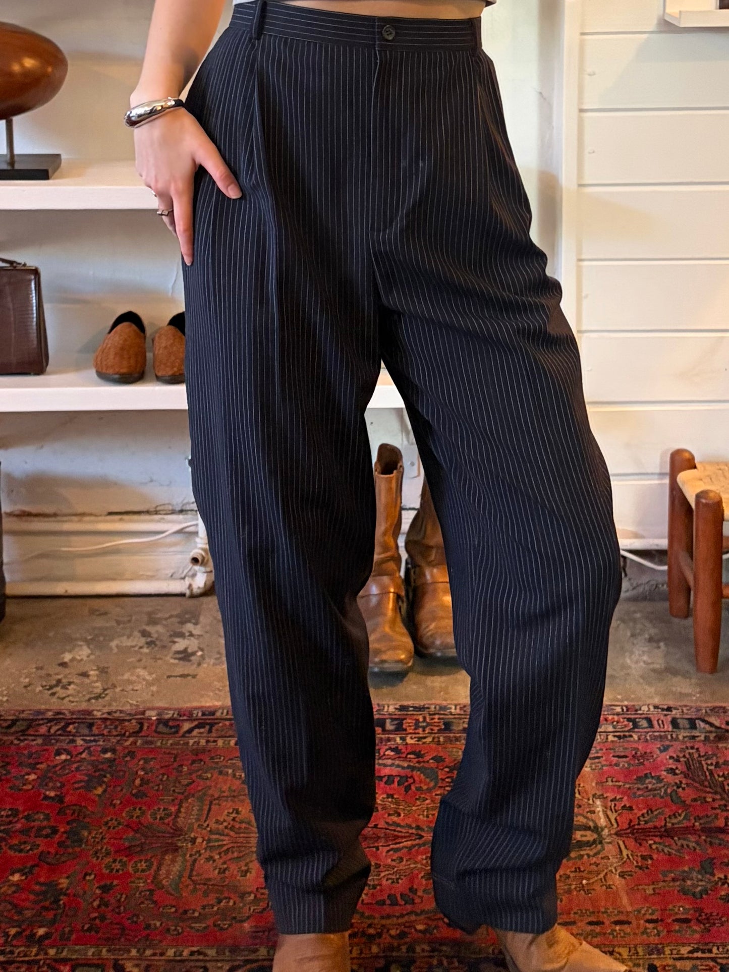 Vintage Pinstripe Wool Trousers