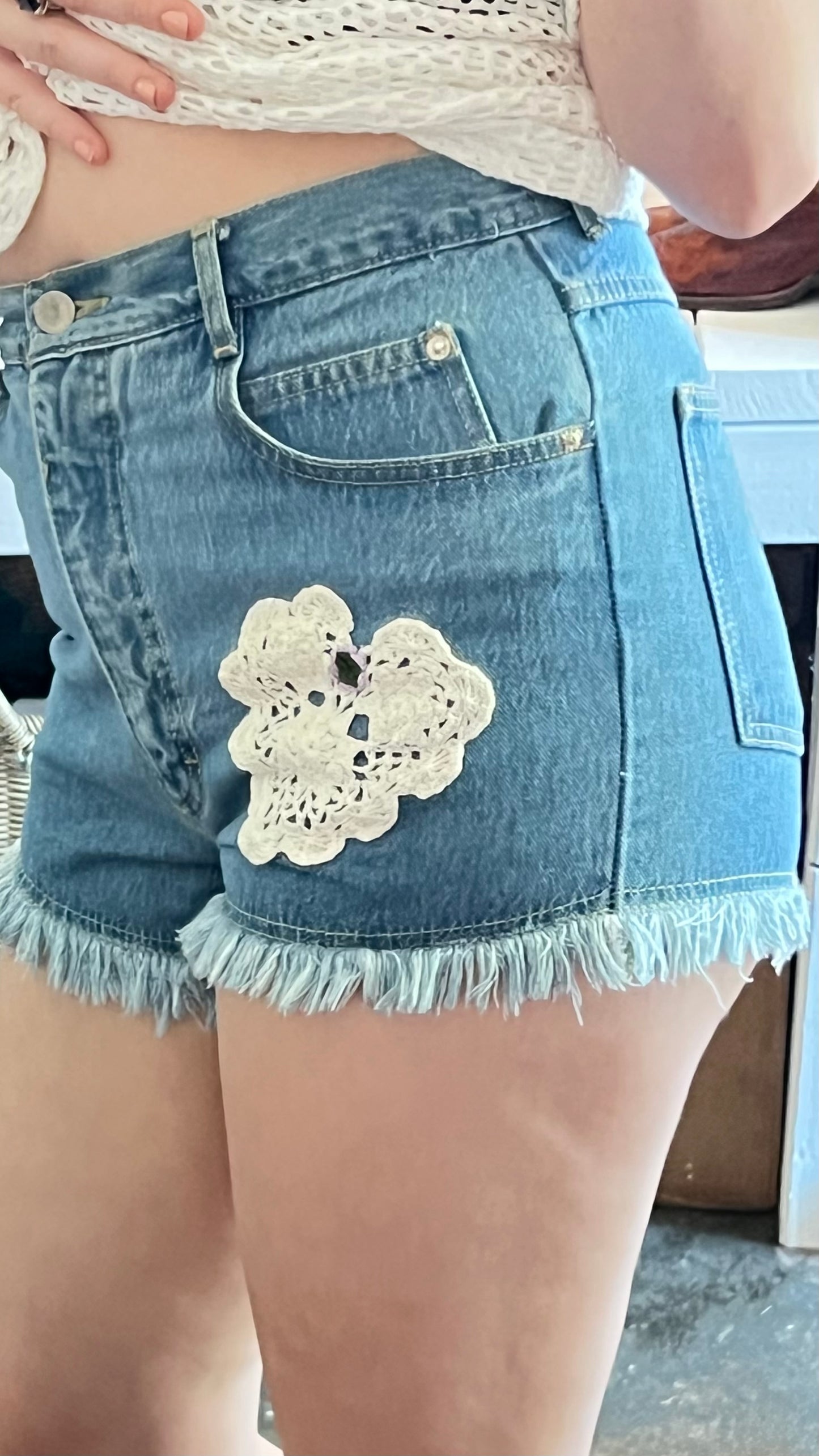 Vintage Crochet Patch Denim Short