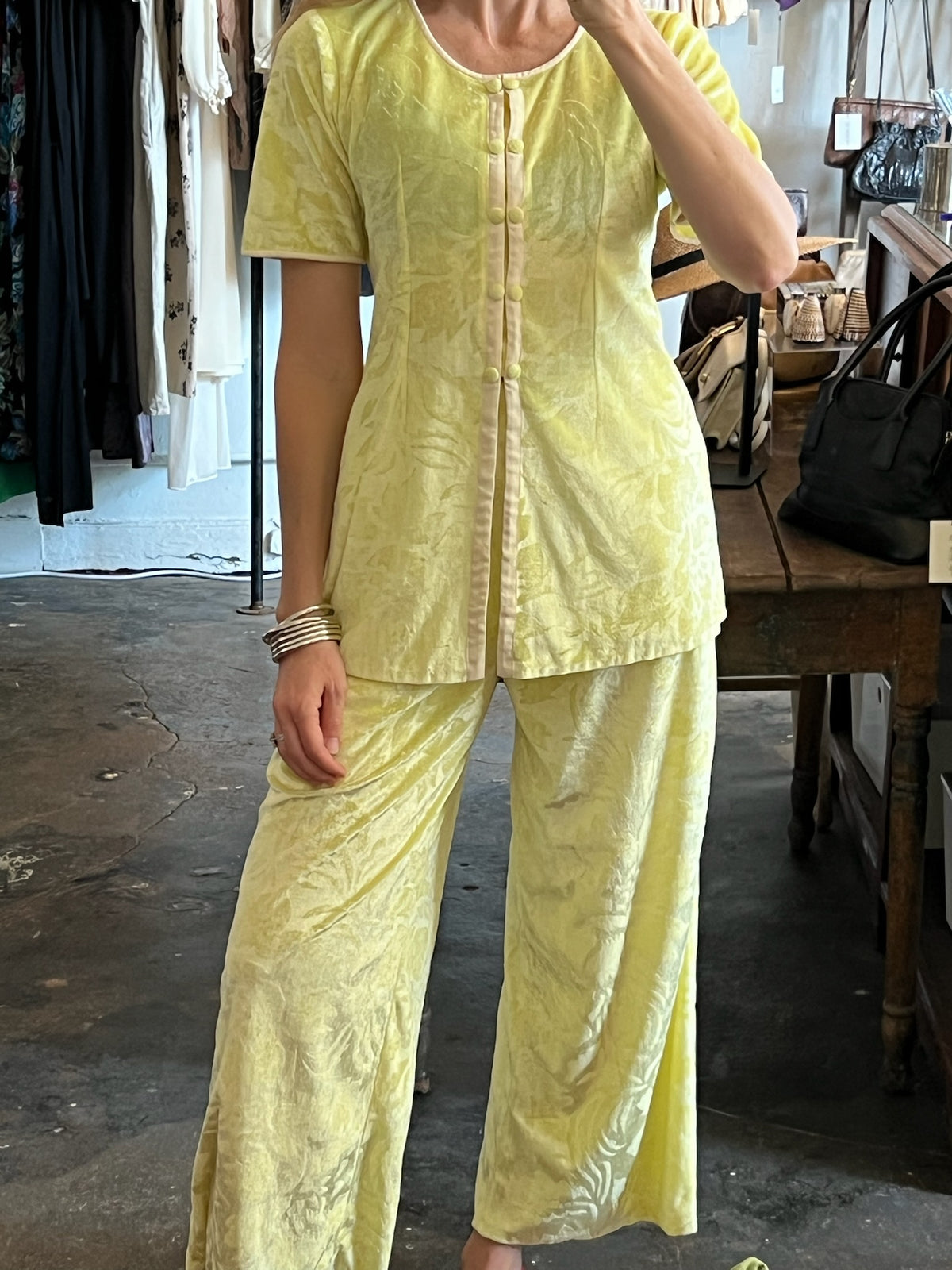 Vintage Neon Debossed Floral Velour Matching Set