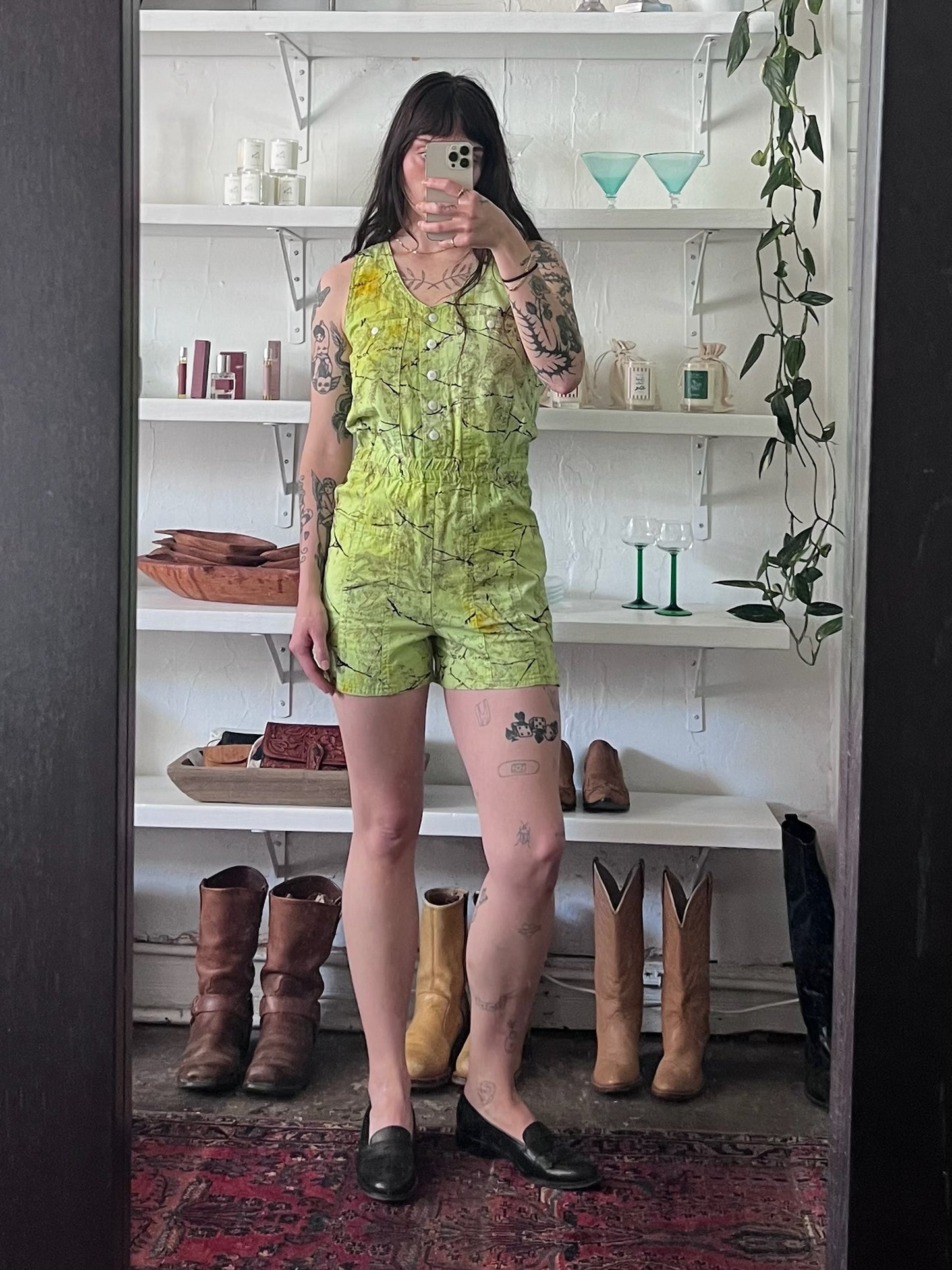 Vintage Marbled Lime & Onyx Romper